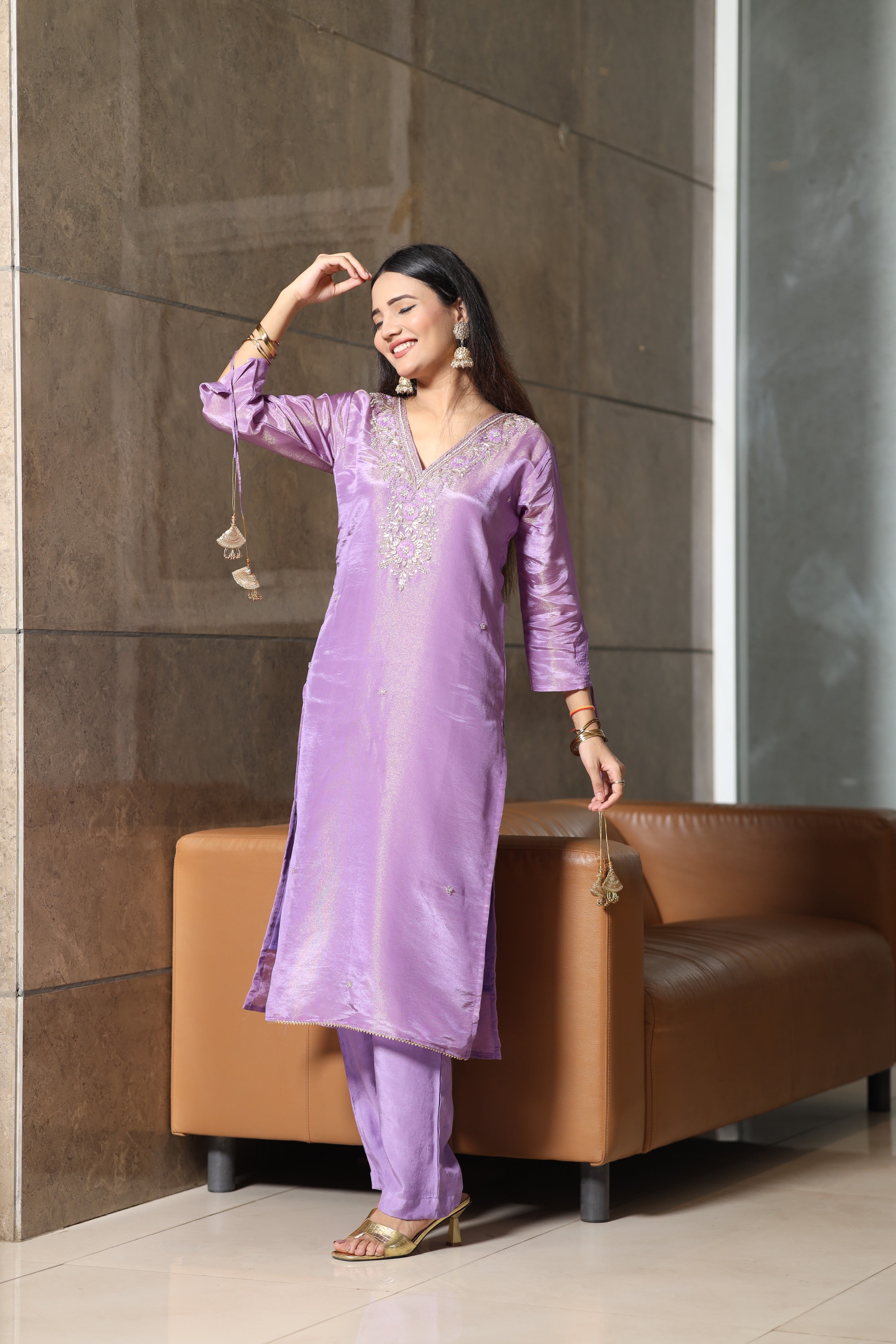 Silk Shimmer suit set (2 colors available Lavender & Lemon Yellow)