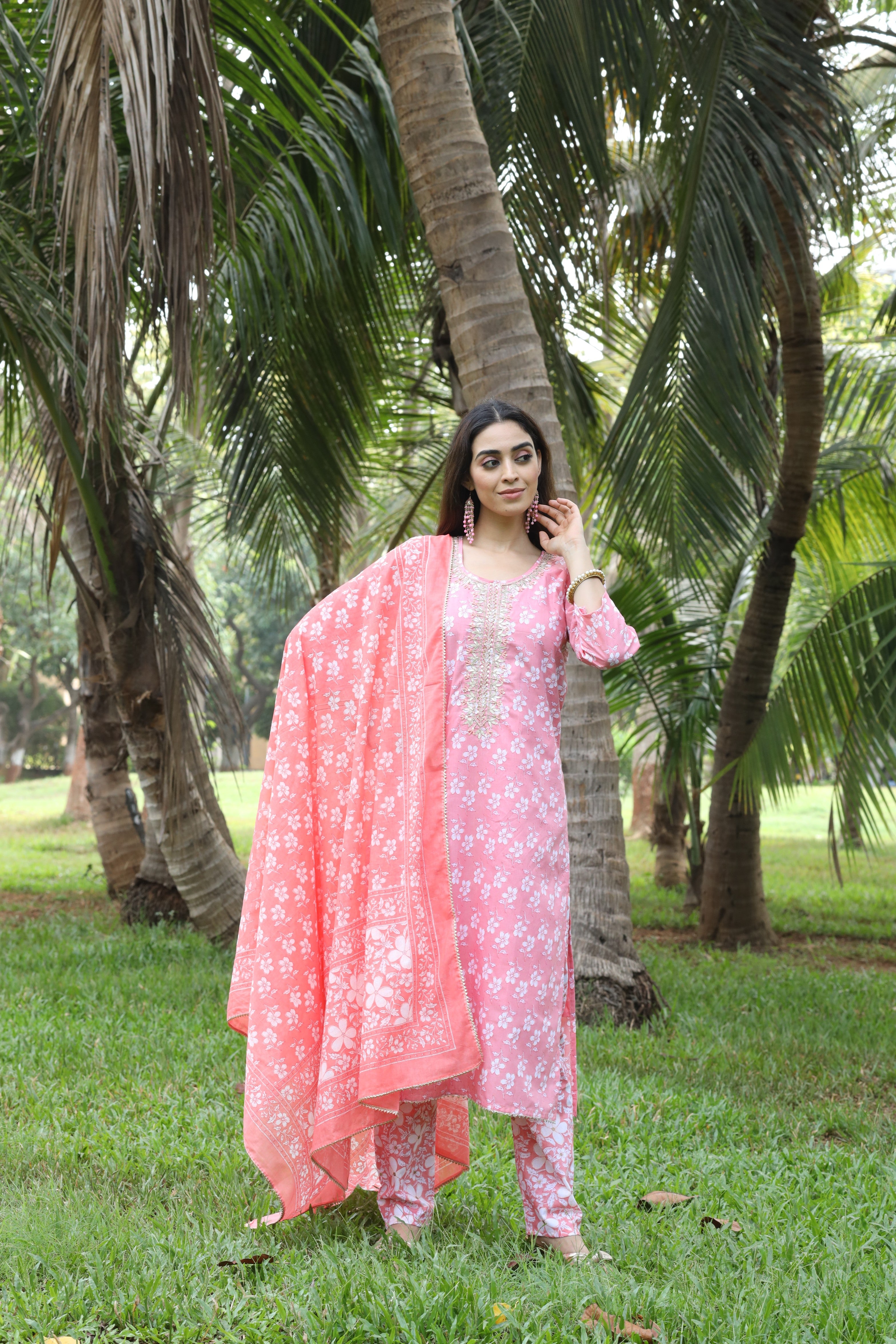 Pink Cotton salwar suit with Gotta patti work