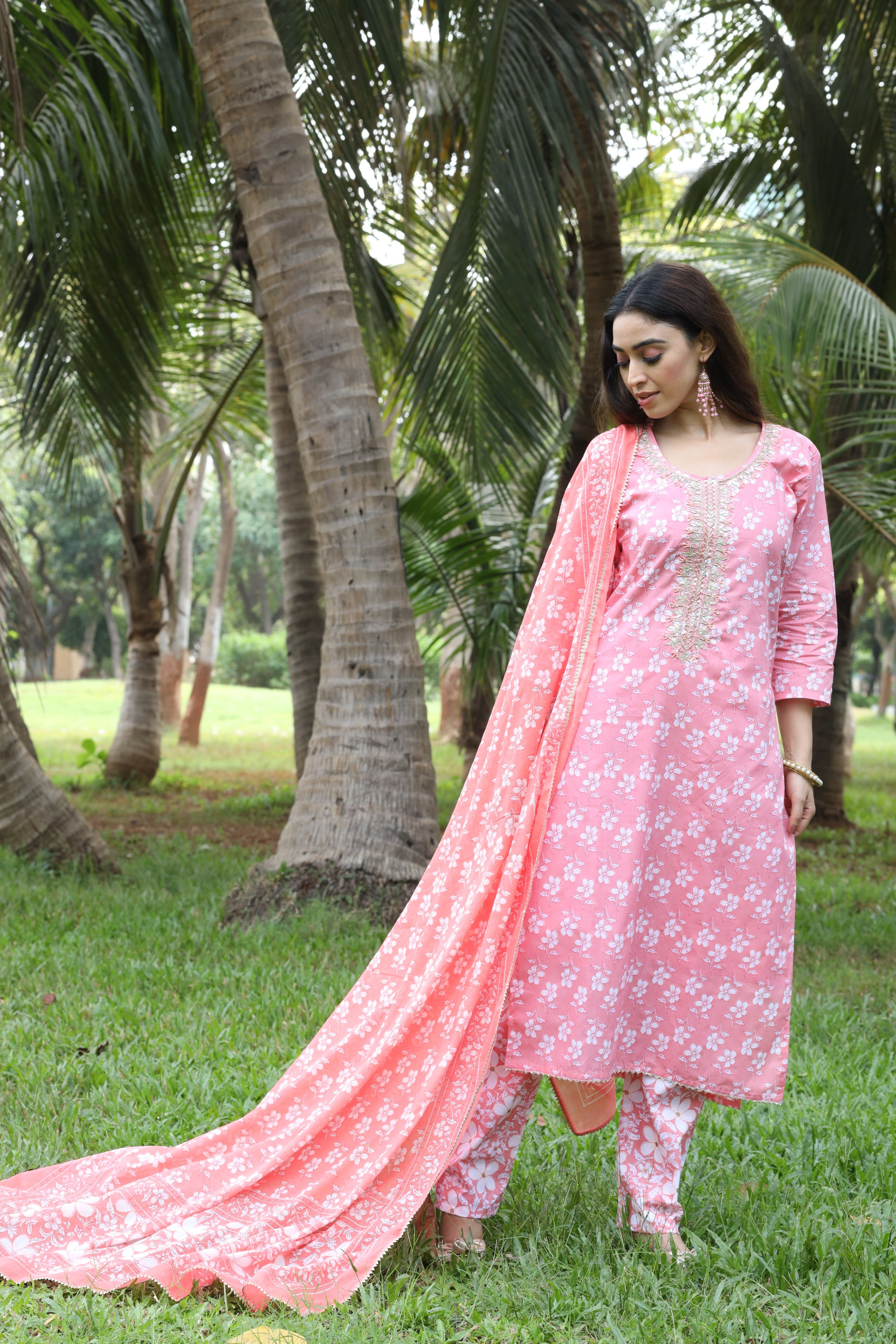 Pink Cotton salwar suit with Gotta patti work