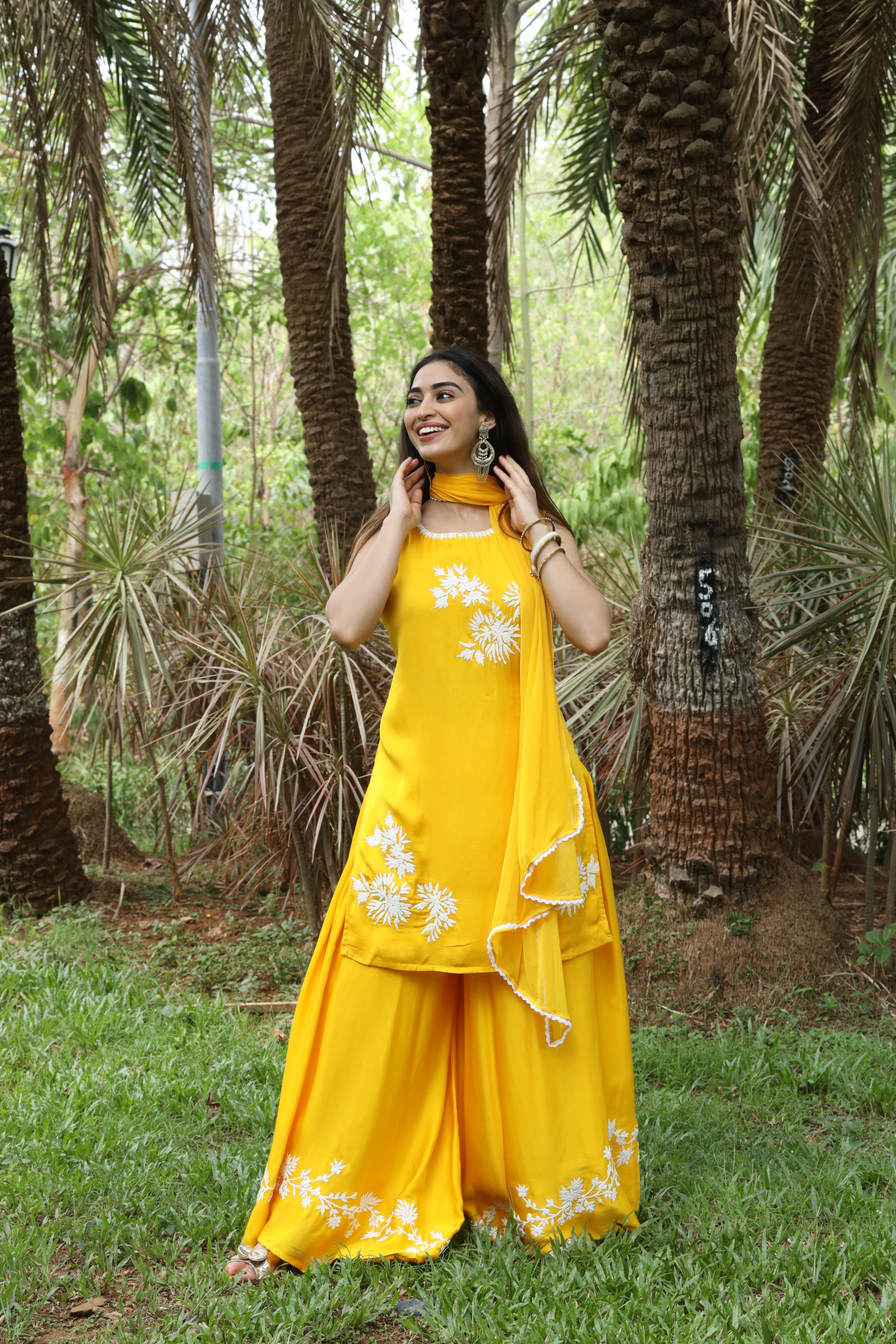 Modal Palazzo Suit Set with Hand embroidery and Chiffon dupatta
