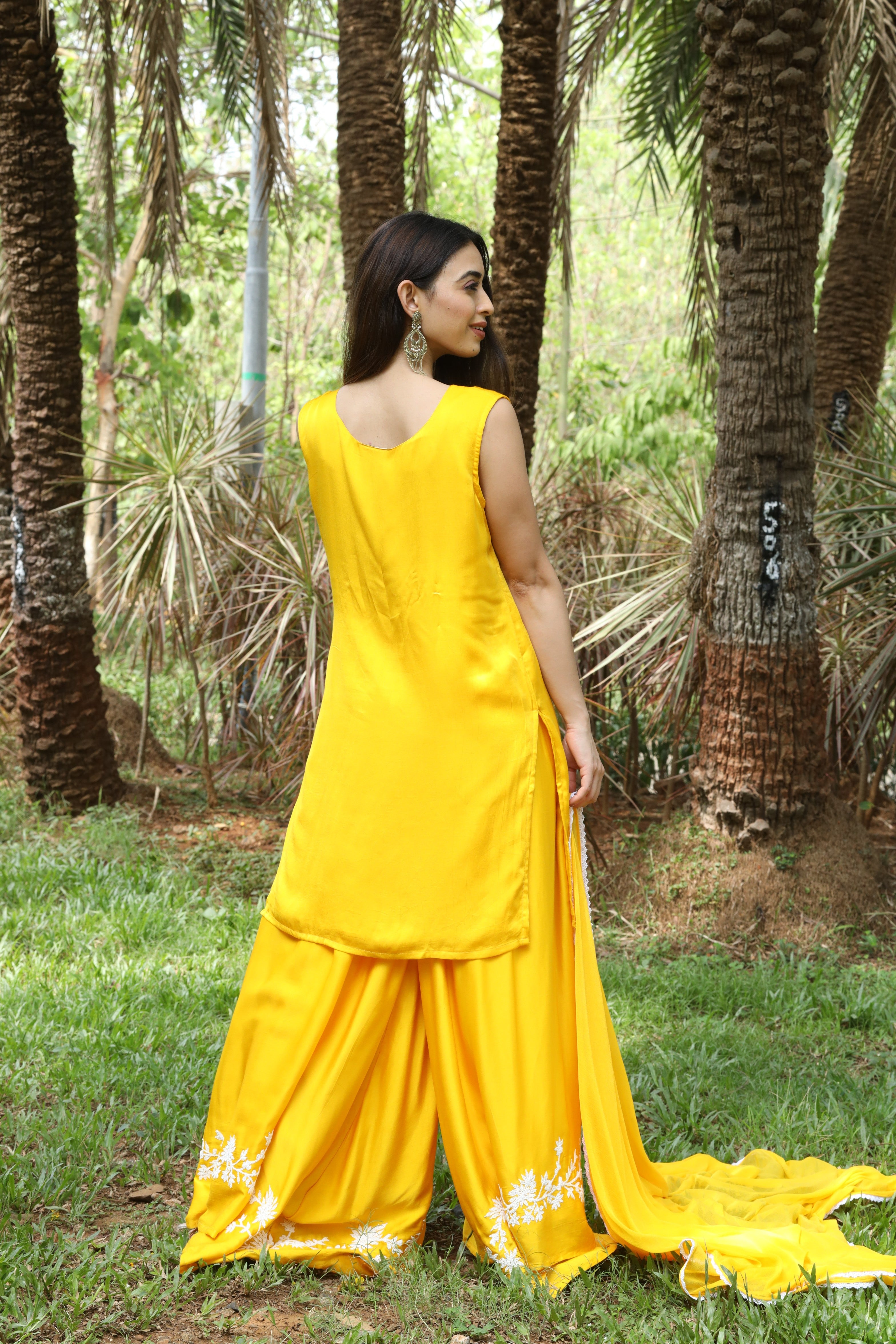 Modal Palazzo Suit Set with Hand embroidery and Chiffon dupatta