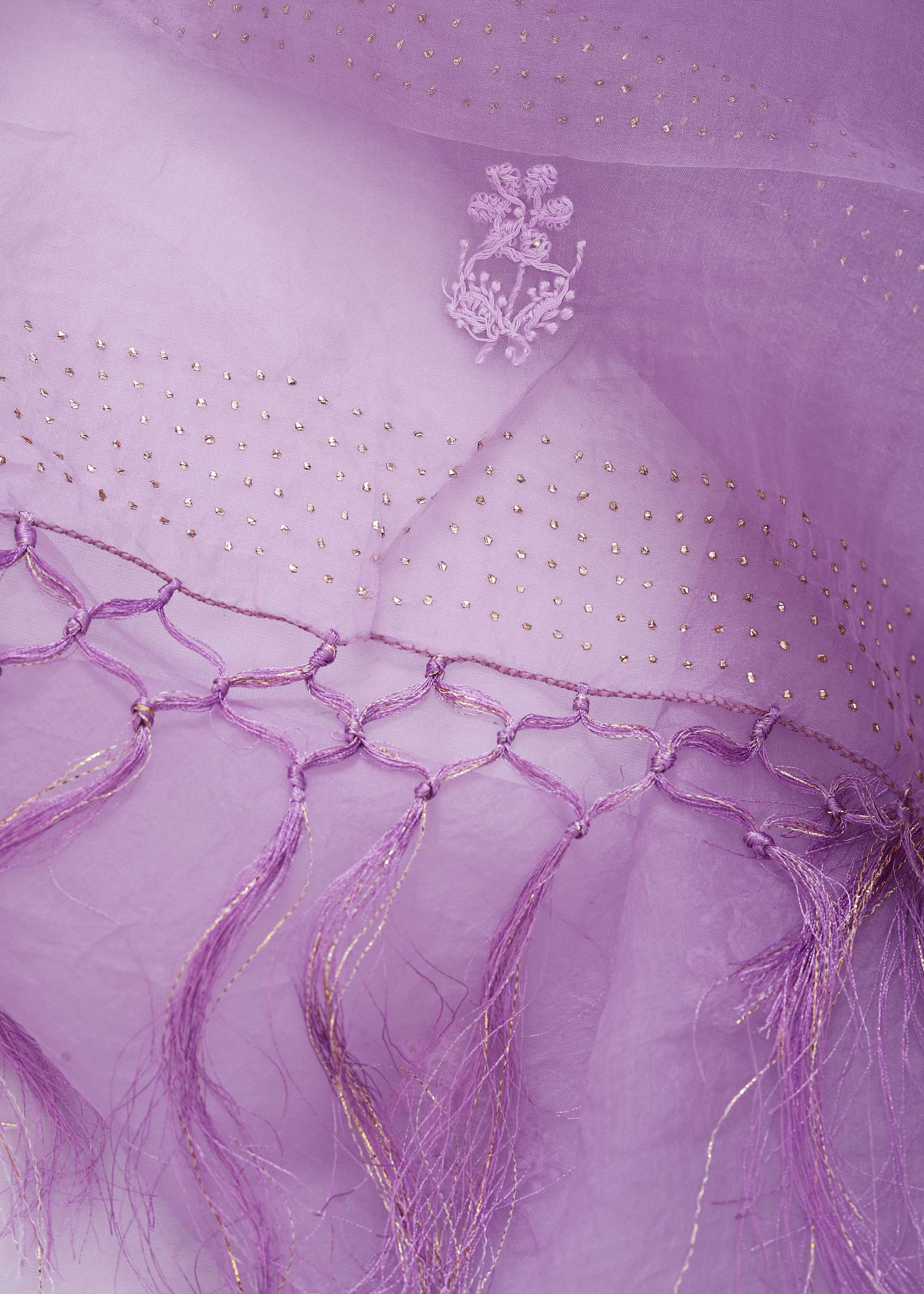 Purple Color Pure Organza kurta Dupatta material with chikankari & mukaish work