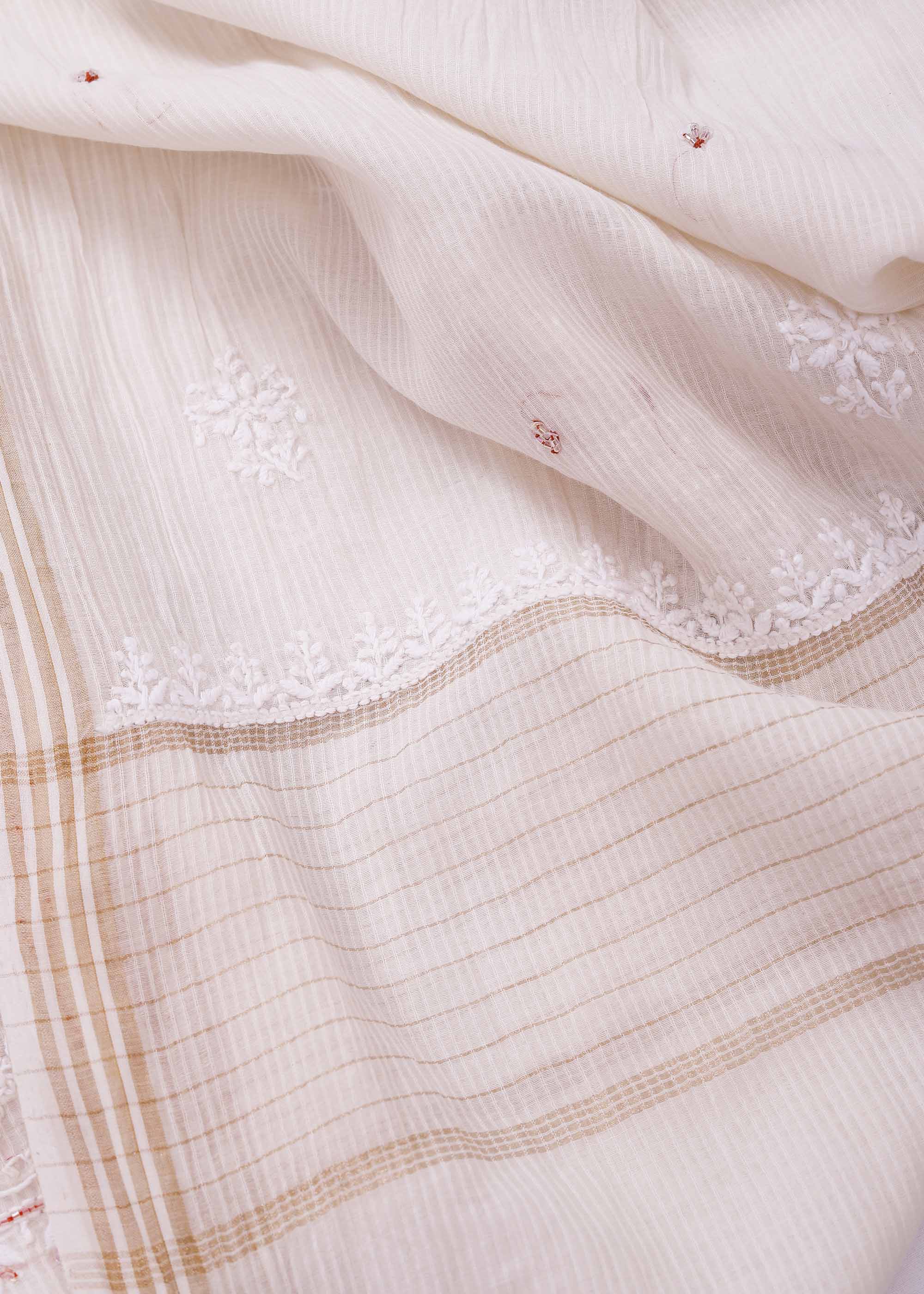 White & Red color Maheshwari Chanderi Kurta Dupatta material