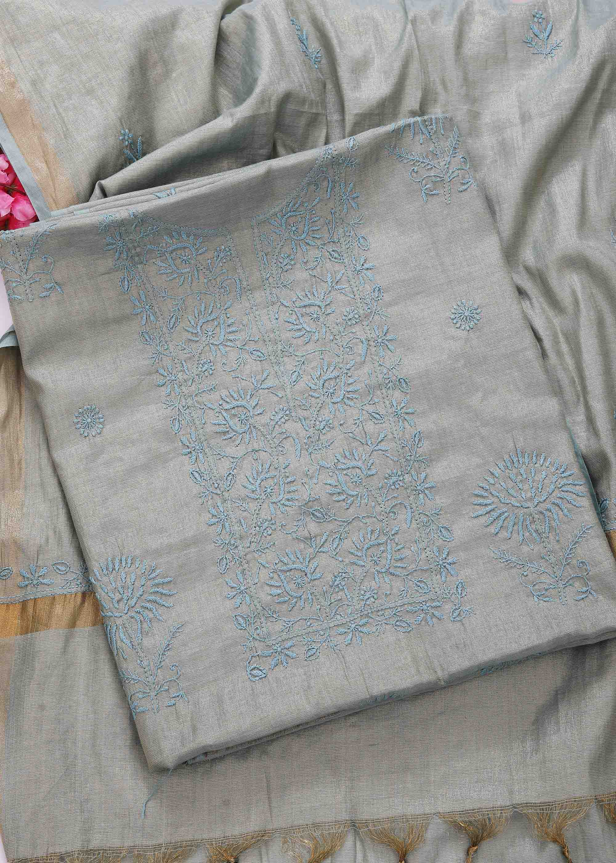 Green Color Tissue Chanderi Kurta Set with Dupatta