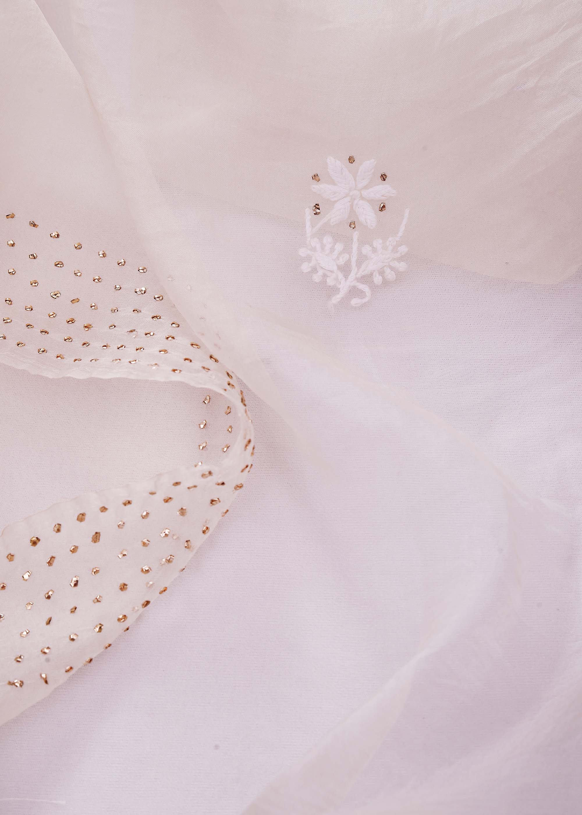 Off White Color Pure Organza kurta Dupatta material with chikankari & mukaish work