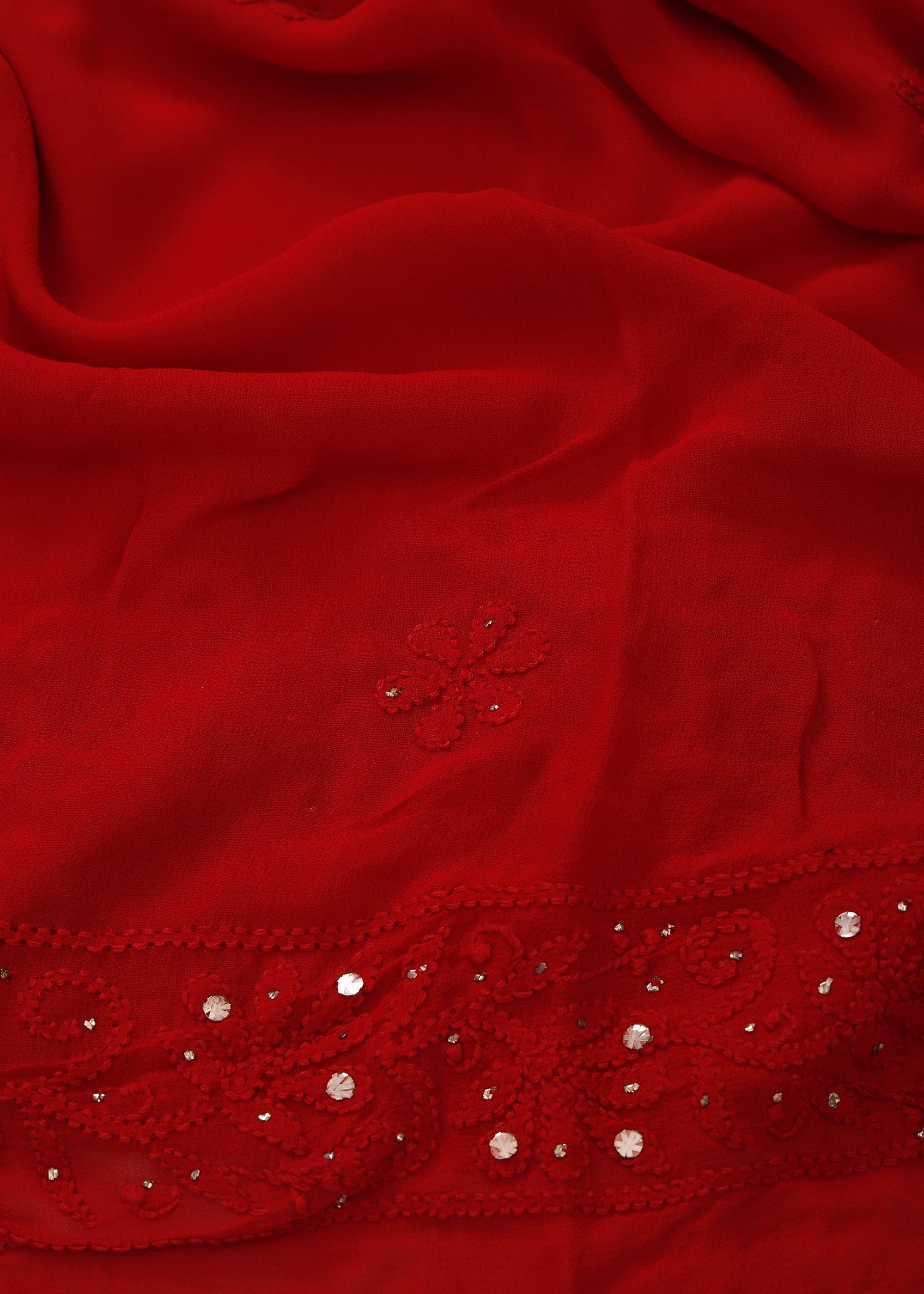 White & Red color Viscose Kurta with Red Dupatta and Ring Mukaish work