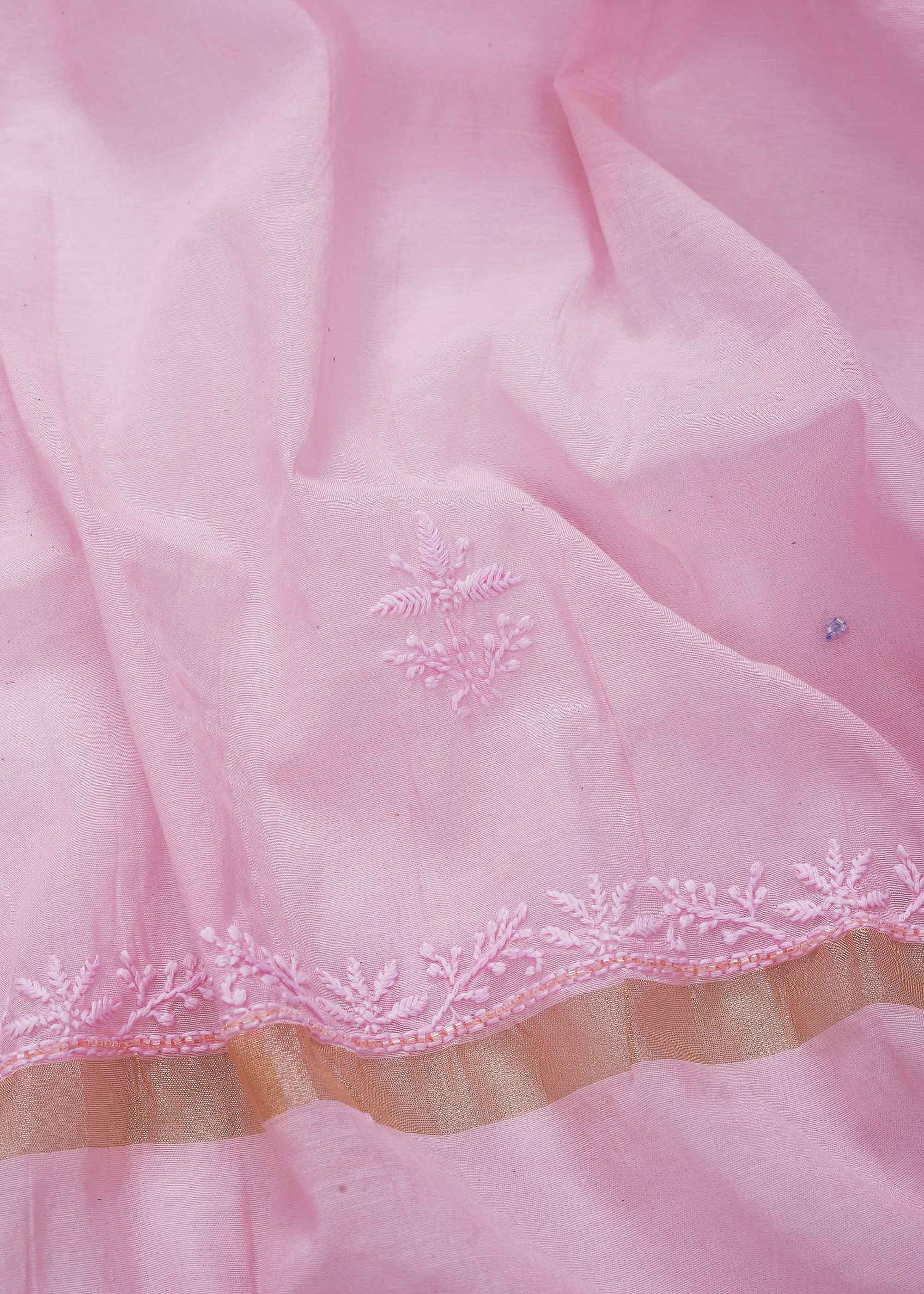 Pink Color Mul Mul Chanderi kurta dupatta set with pearl work