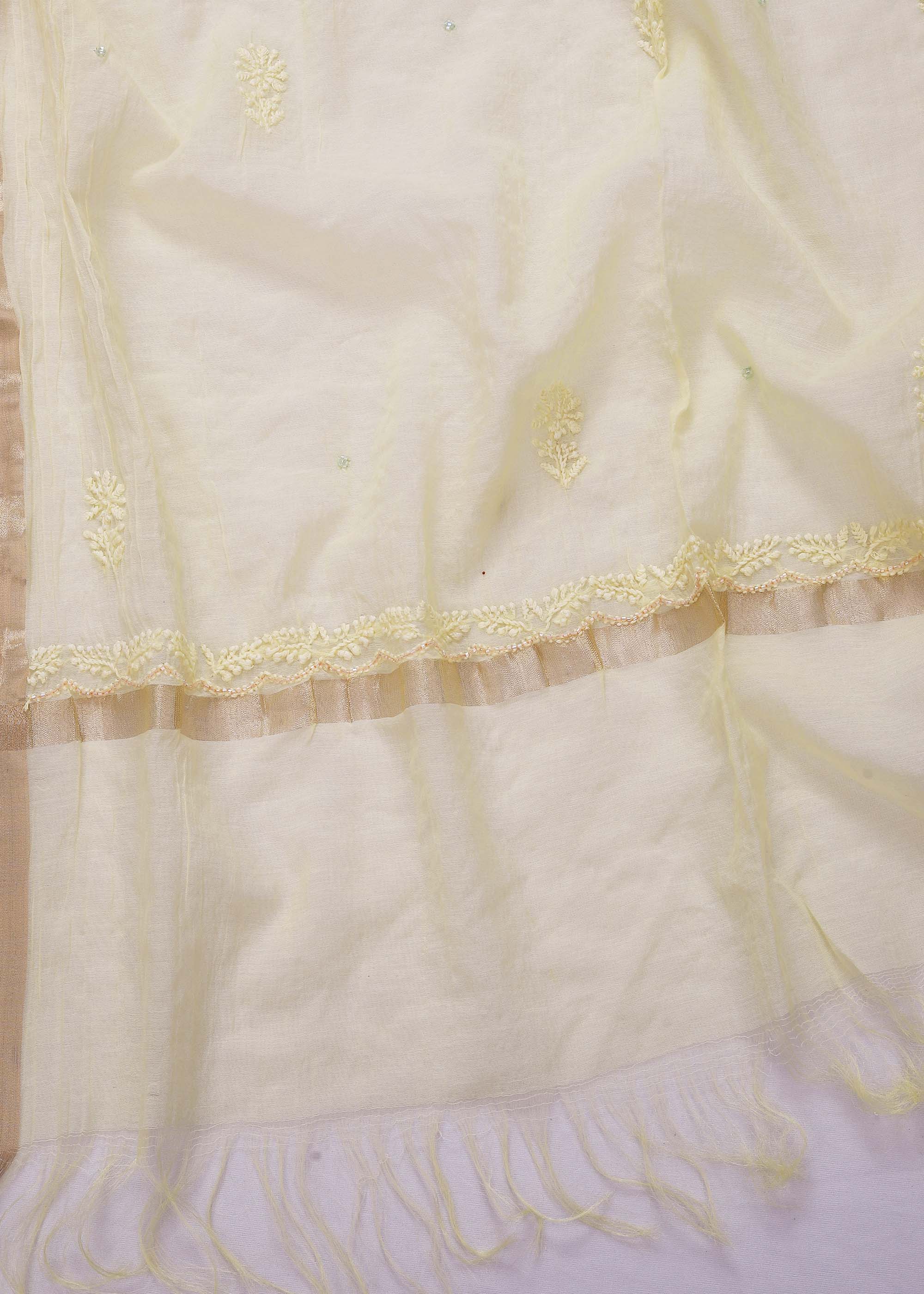 Yellow Color Mul Mul Chanderi kurta dupatta set with pearl work