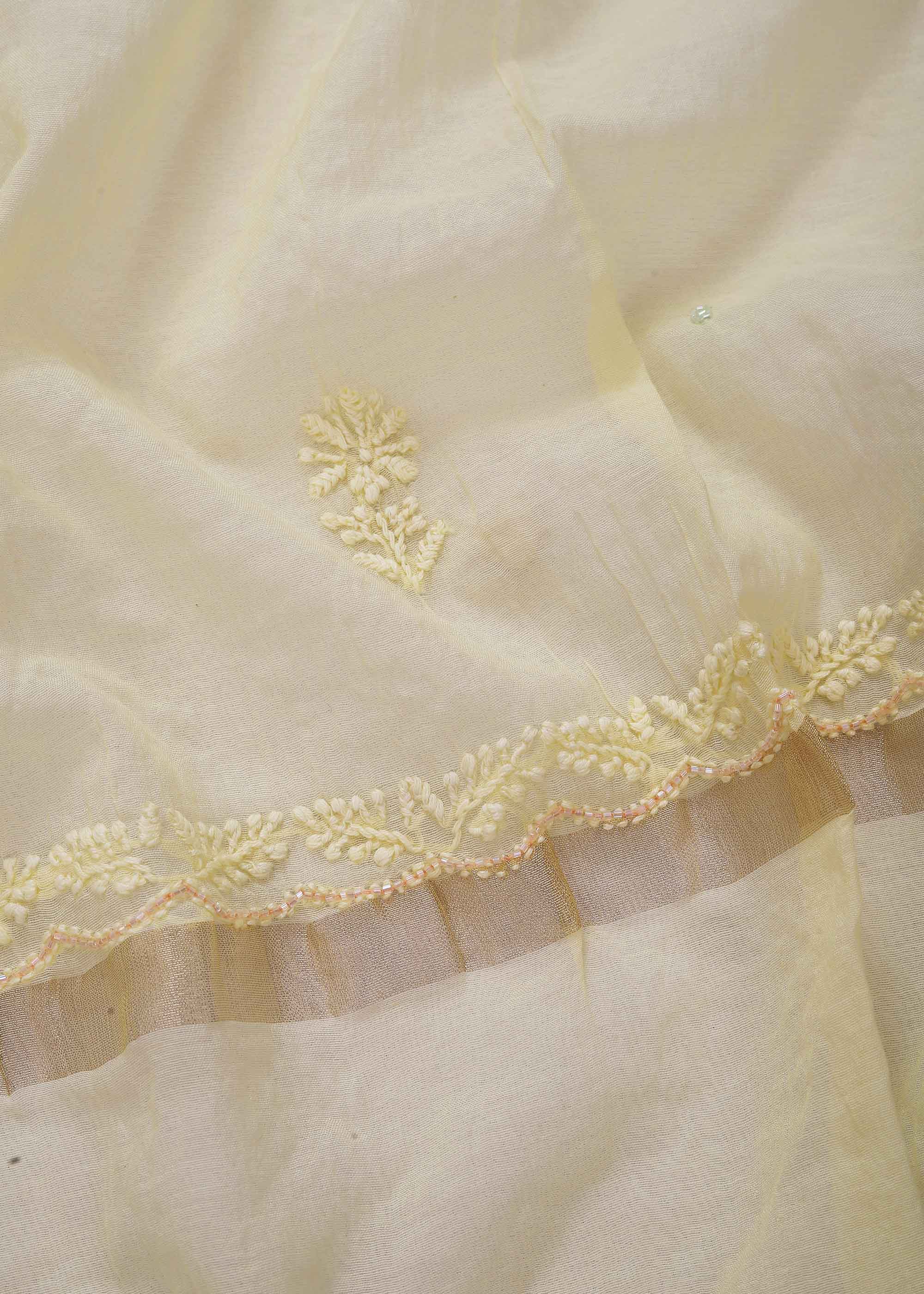 Yellow Color Mul Mul Chanderi kurta dupatta set with pearl work