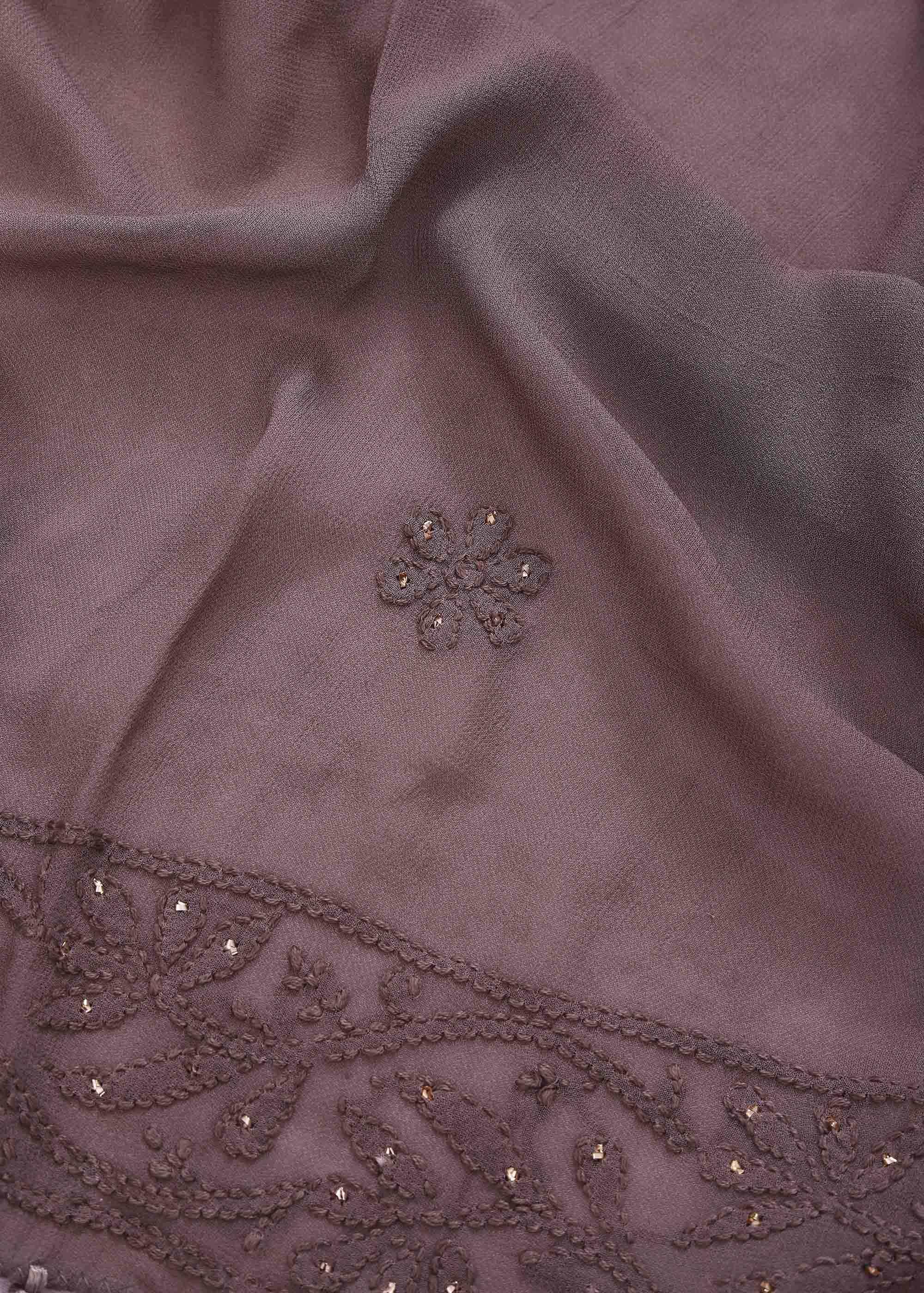 Greyish Brown Pure Viscose kurta dupatta material with Chikankari and Mukaish work