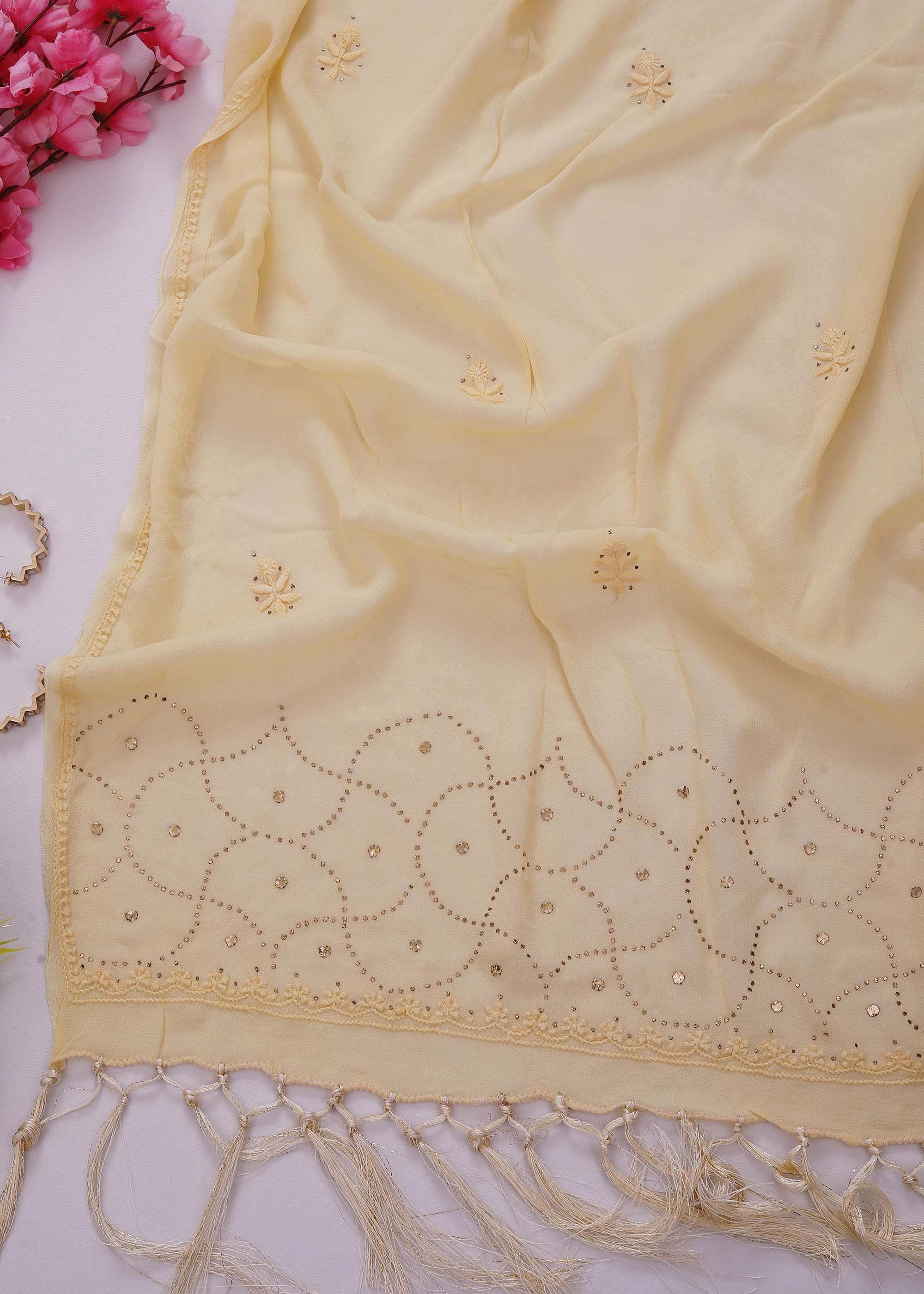 Yellow color Pure Viscose kurta dupatta material with Chikankari and Mukaish work