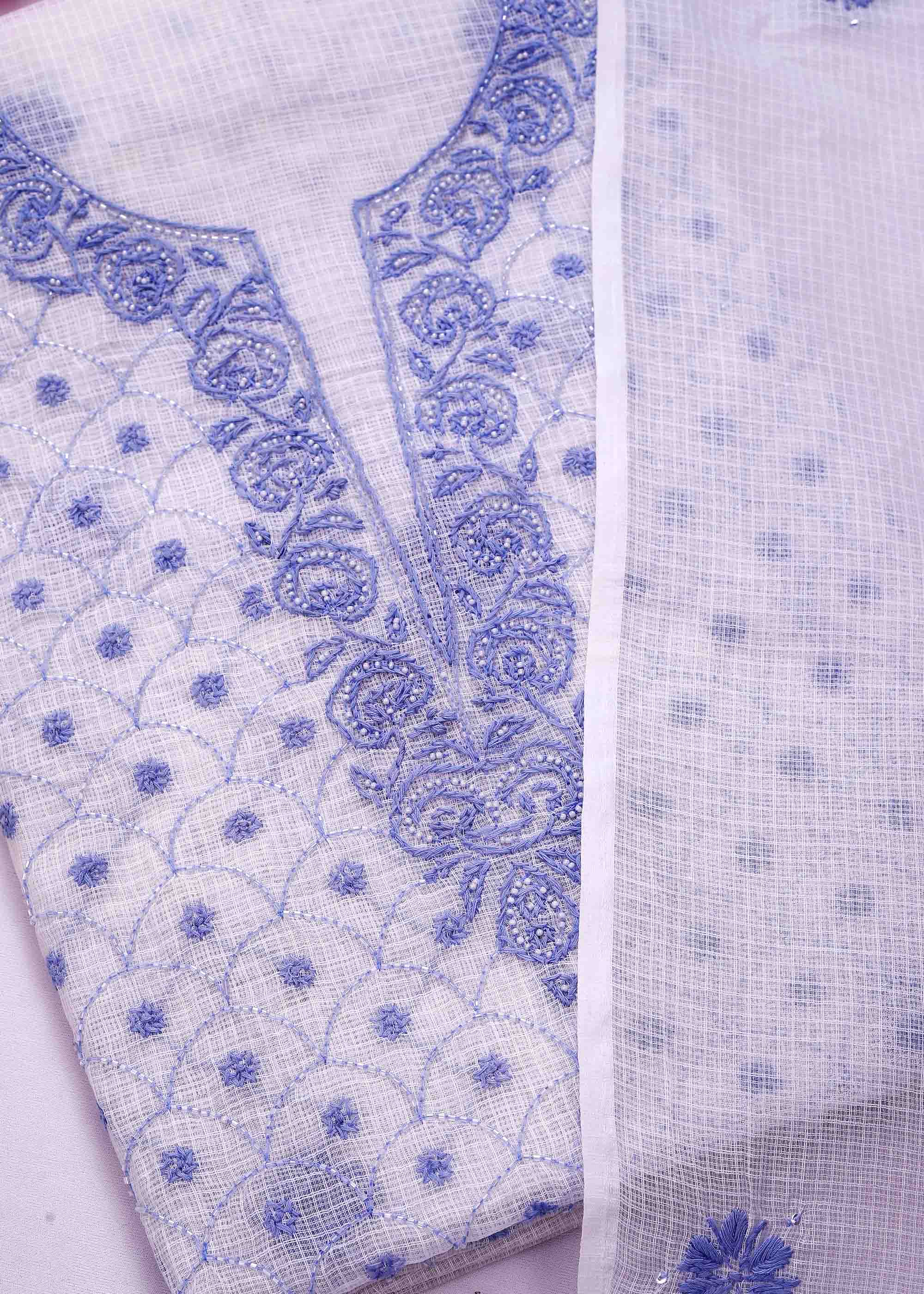 White & Soft Purple color Pure Kota Doria Kurta Dupatta set with Cut daana work