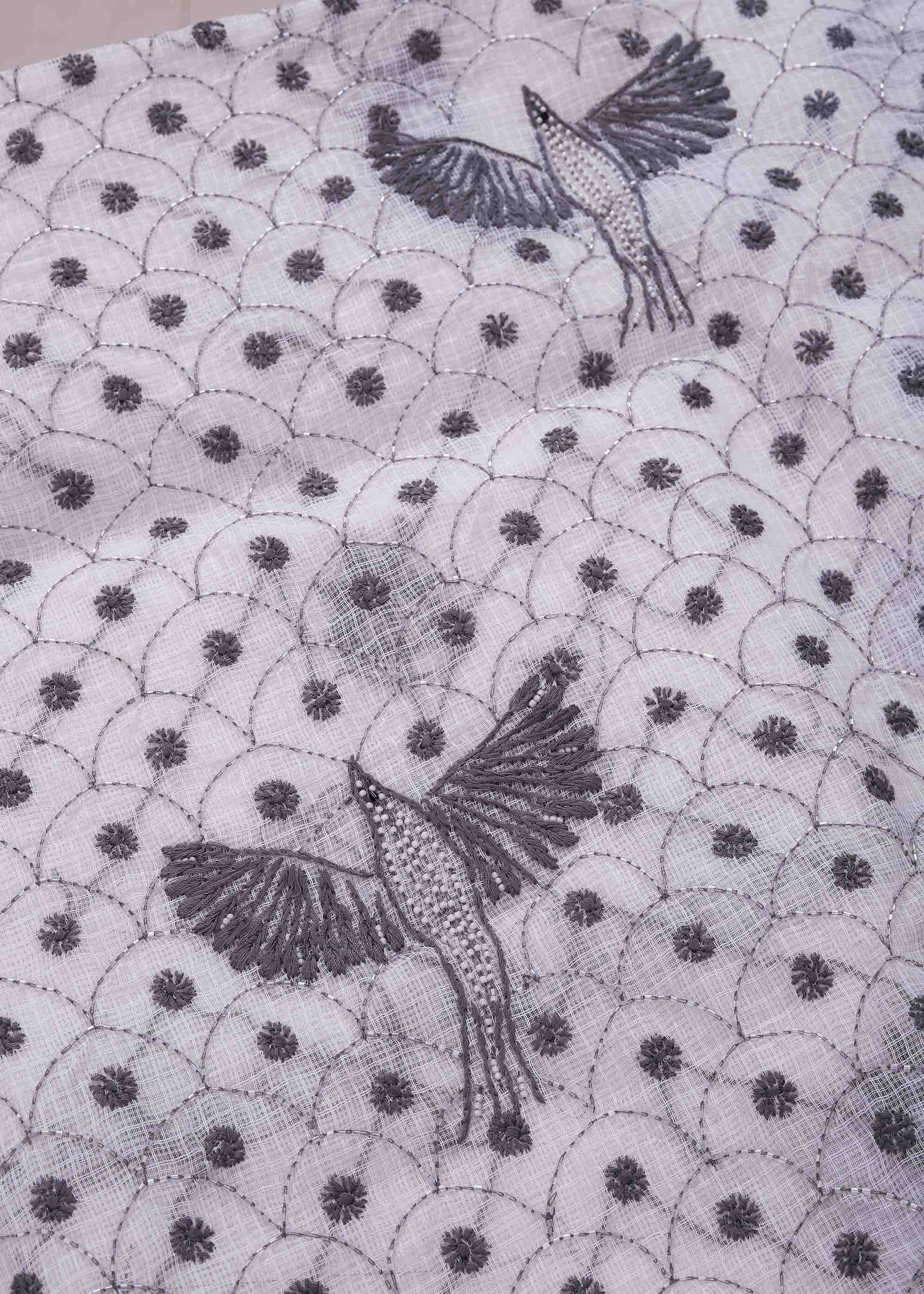 White & Black color Pure Kota Doria Kurta Dupatta set with Cut daana work