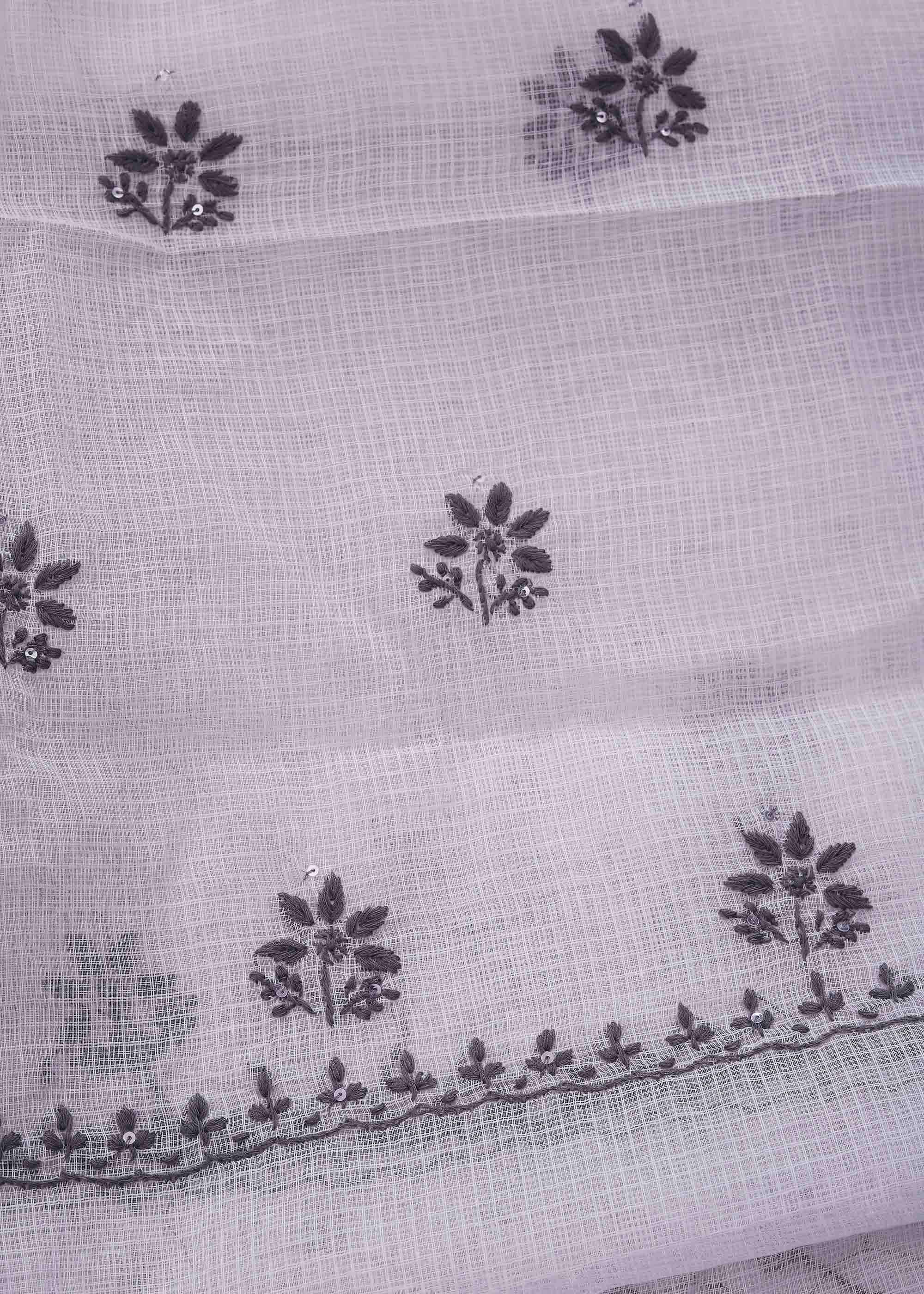 White & Black color Pure Kota Doria Kurta Dupatta set with Cut daana work