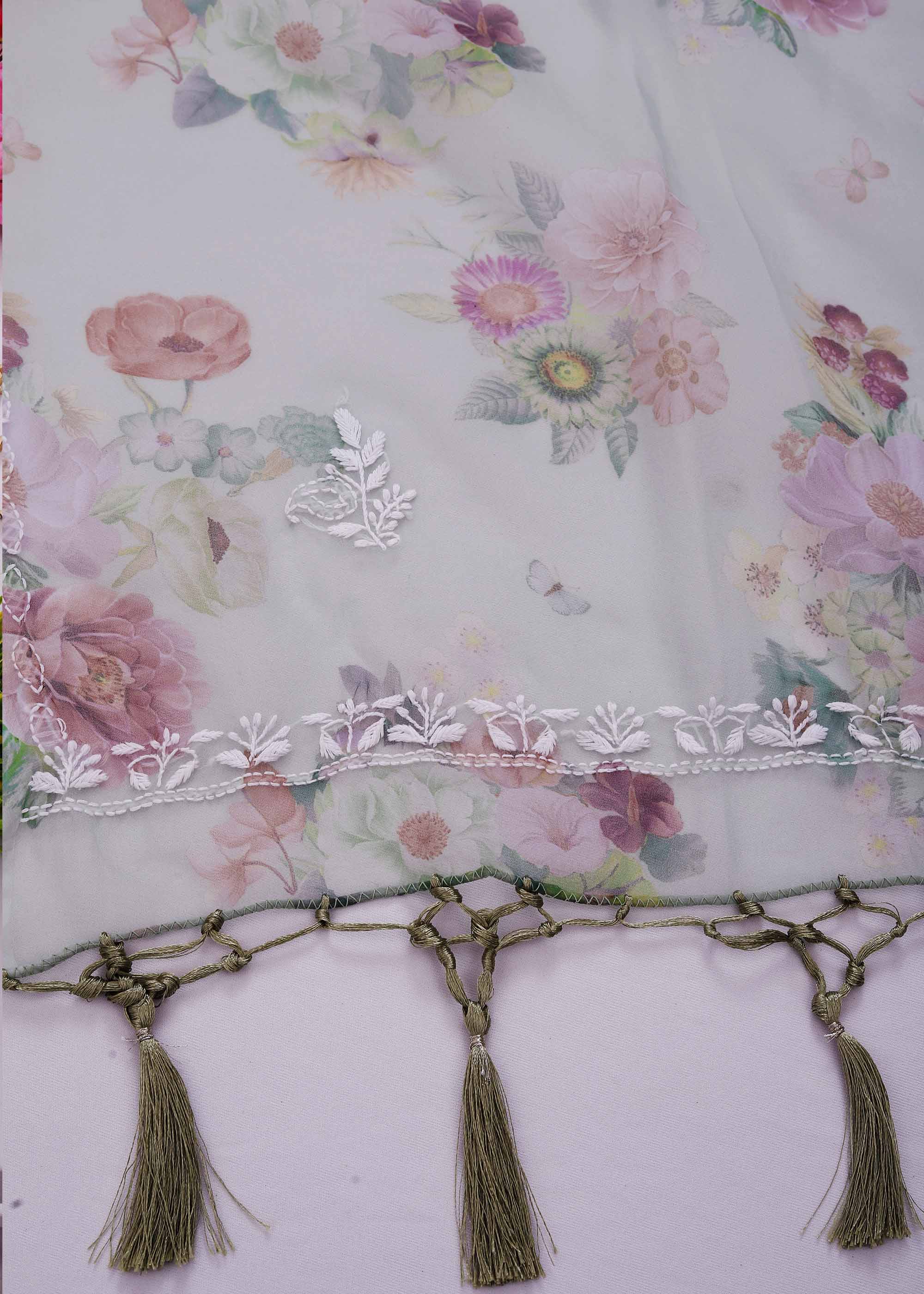 Green Color Organza kurta & dupatta material with Chikankari work