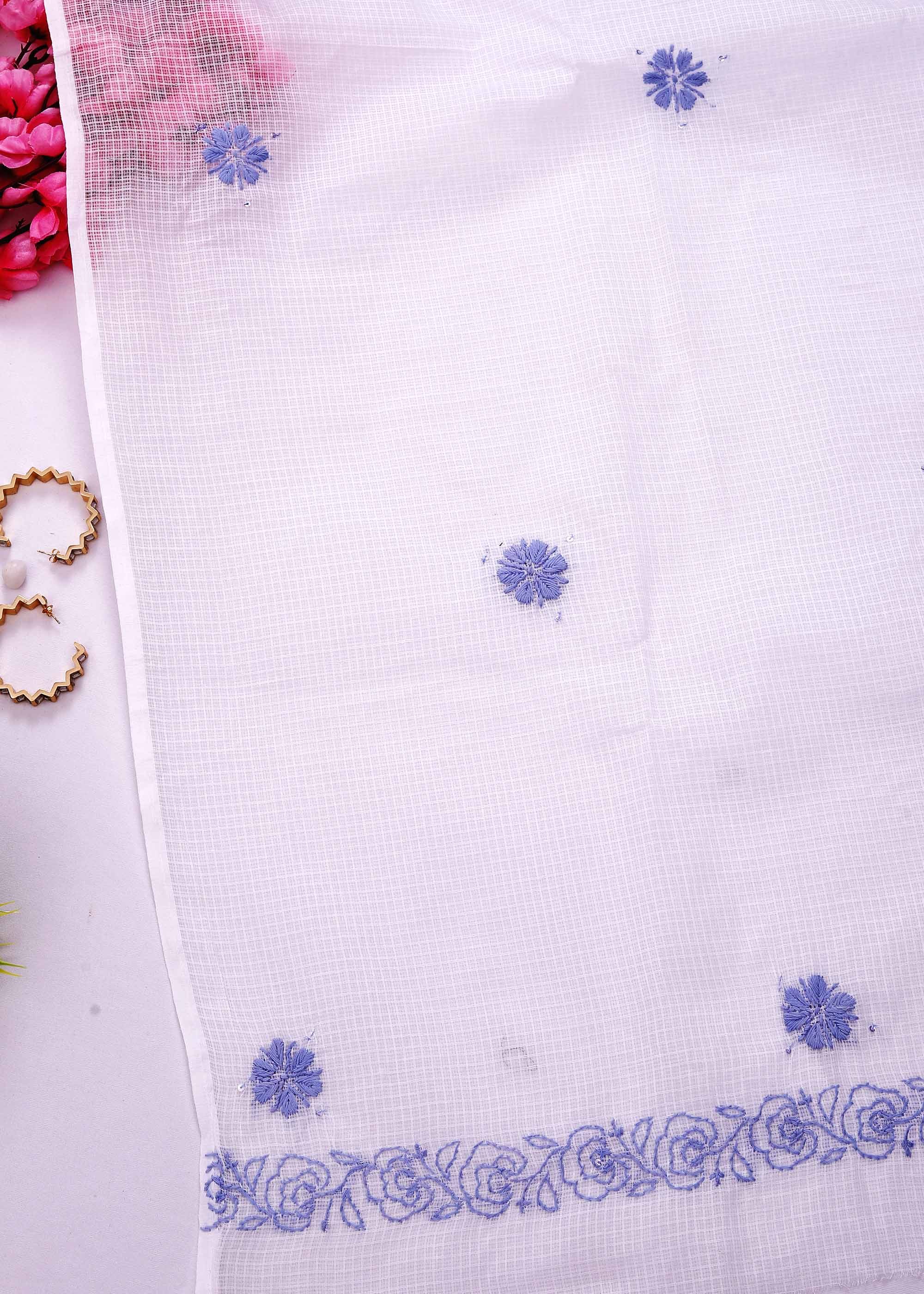 White & Soft Purple color Pure Kota Doria Kurta Dupatta set with Cut daana work