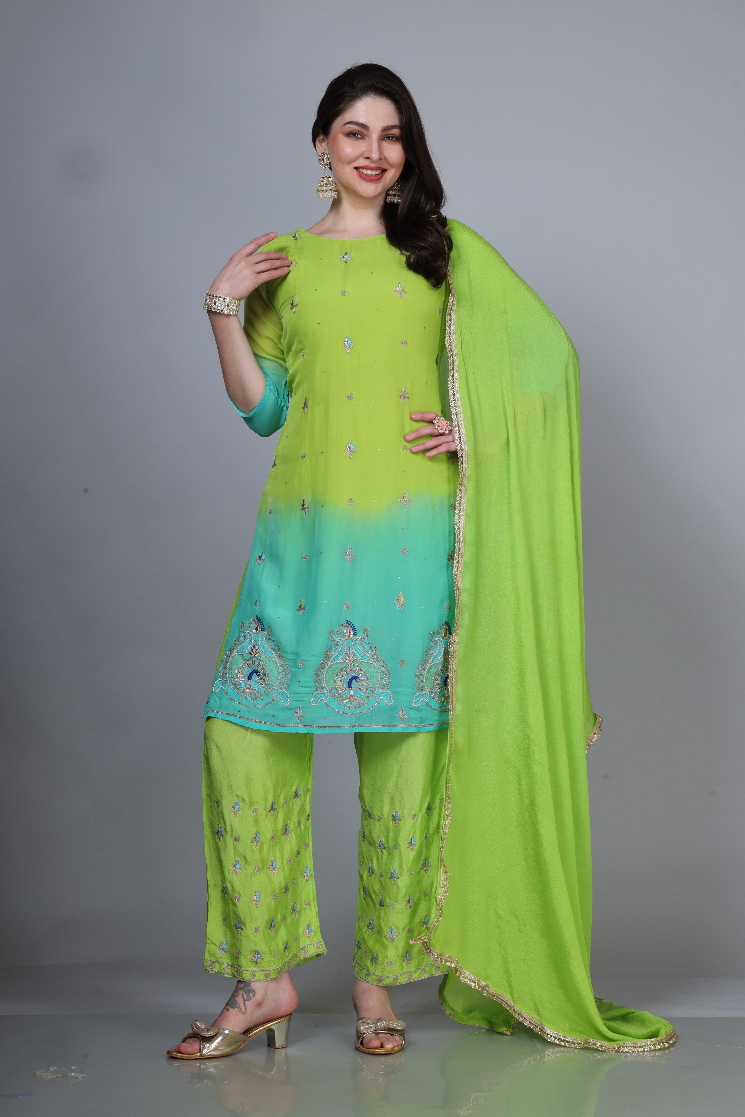 Organza dual tone handwork suit