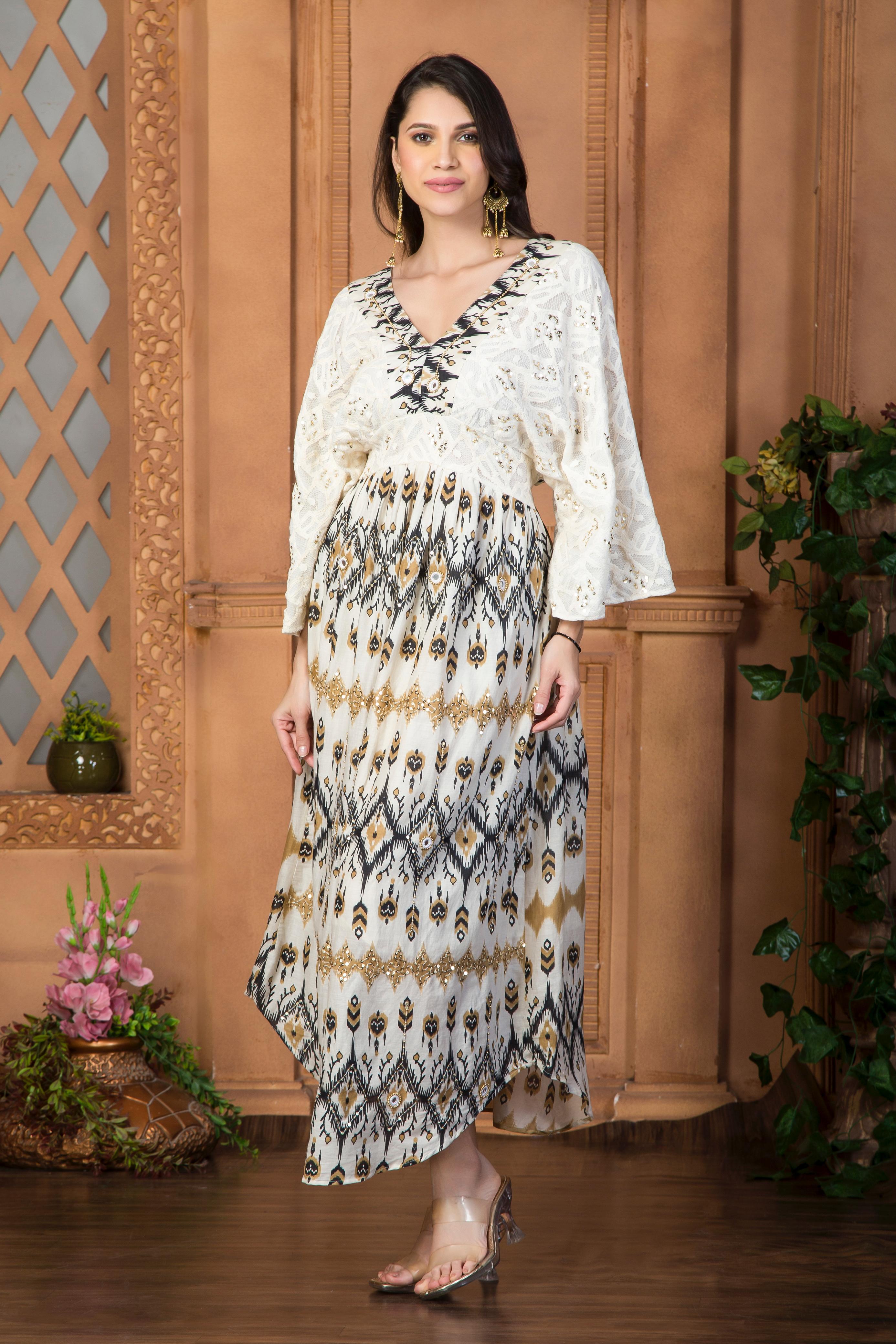 Off White Bell Sleeves Maxi dress