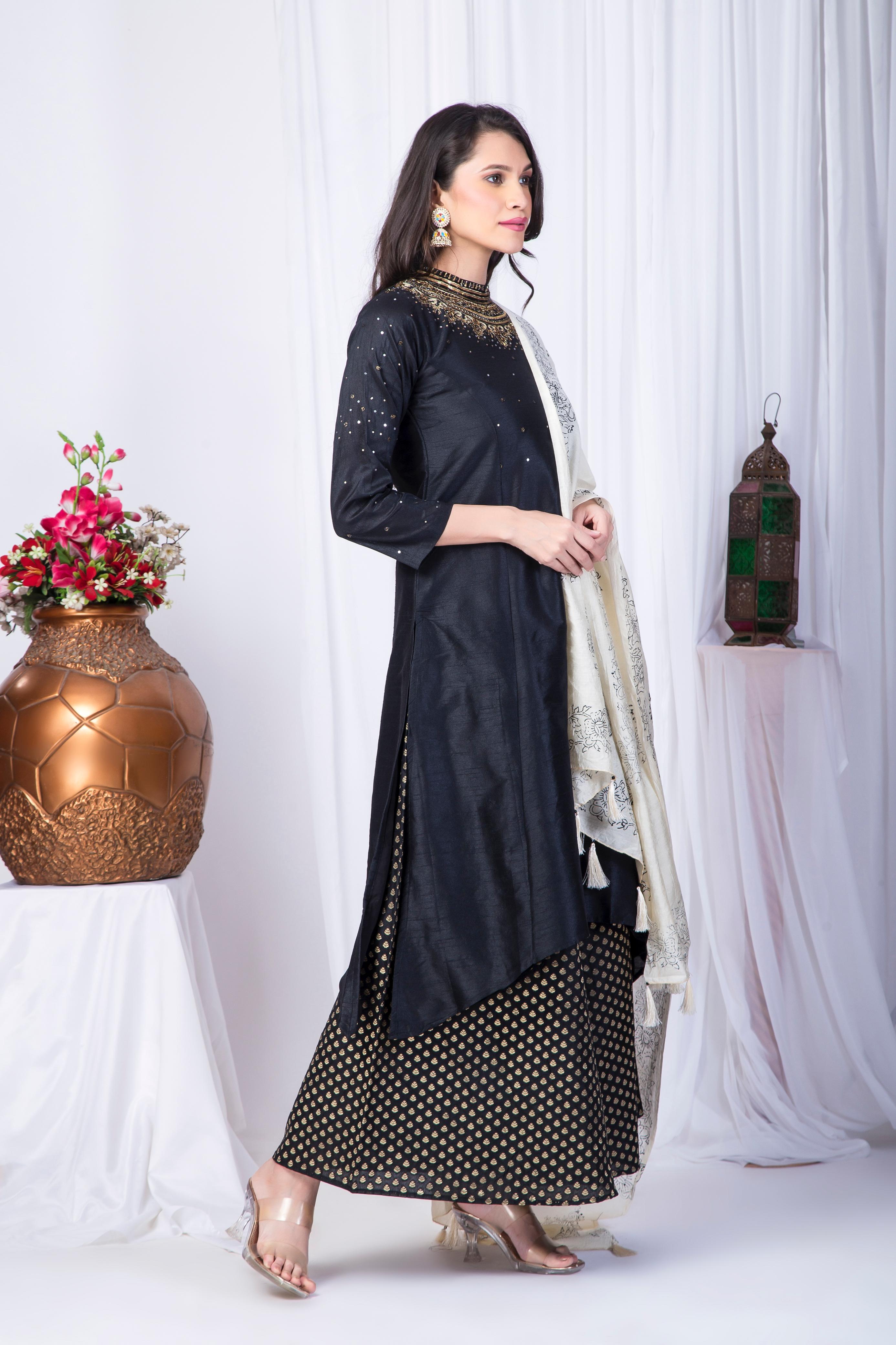 Hand Work Banarasi Silk Suit Set With Chanderi Dupatta