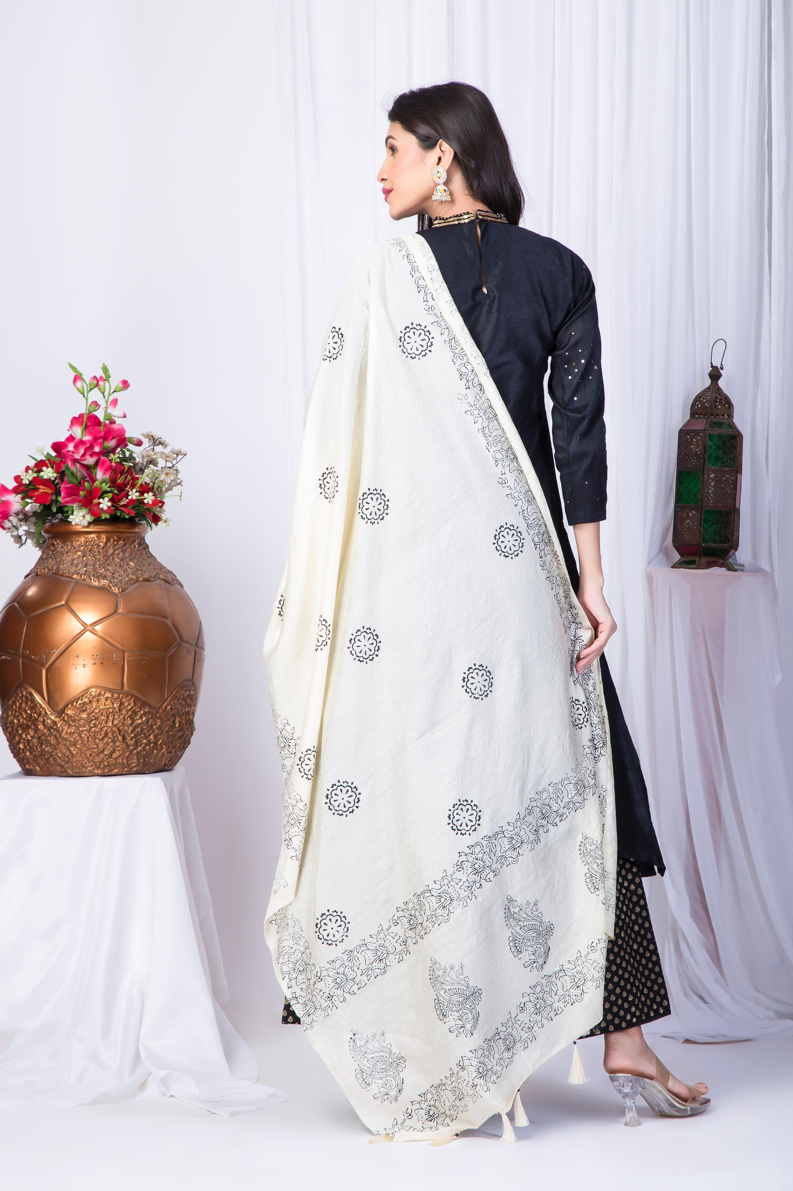 Hand Work Banarasi Silk Suit Set With Chanderi Dupatta
