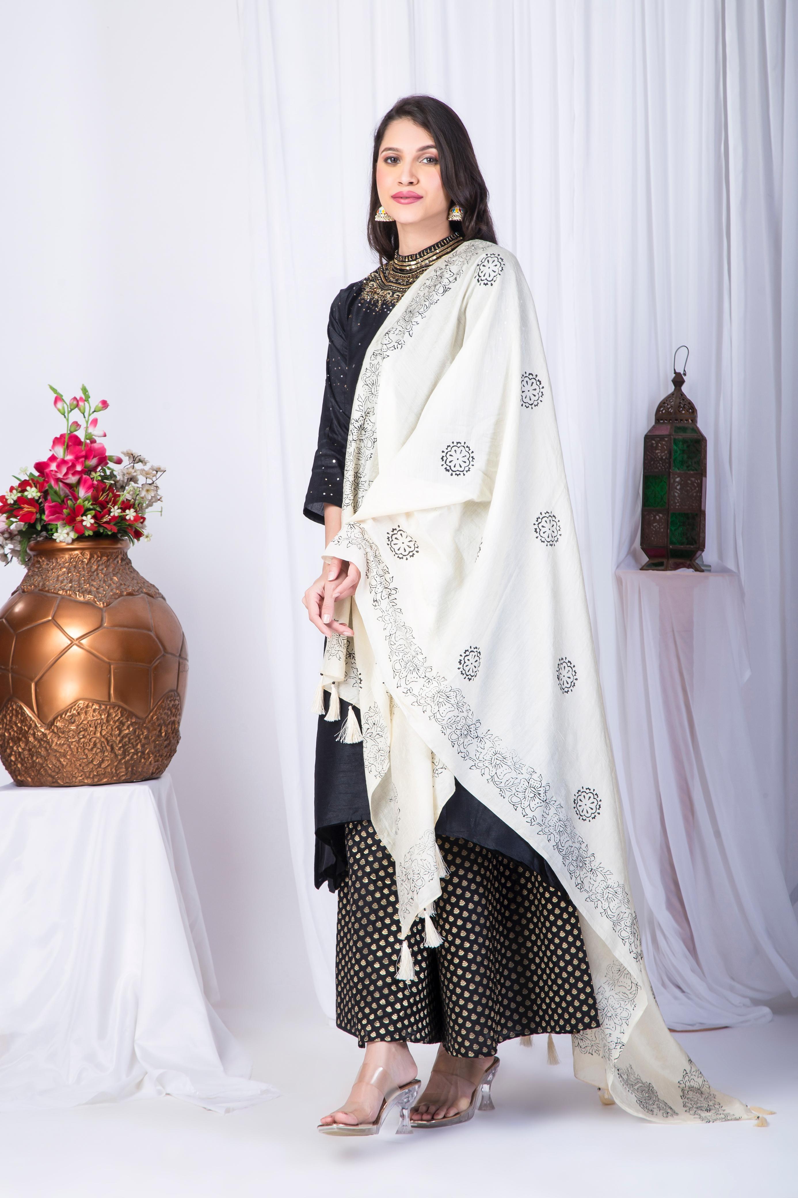 Hand Work Banarasi Silk Suit Set With Chanderi Dupatta