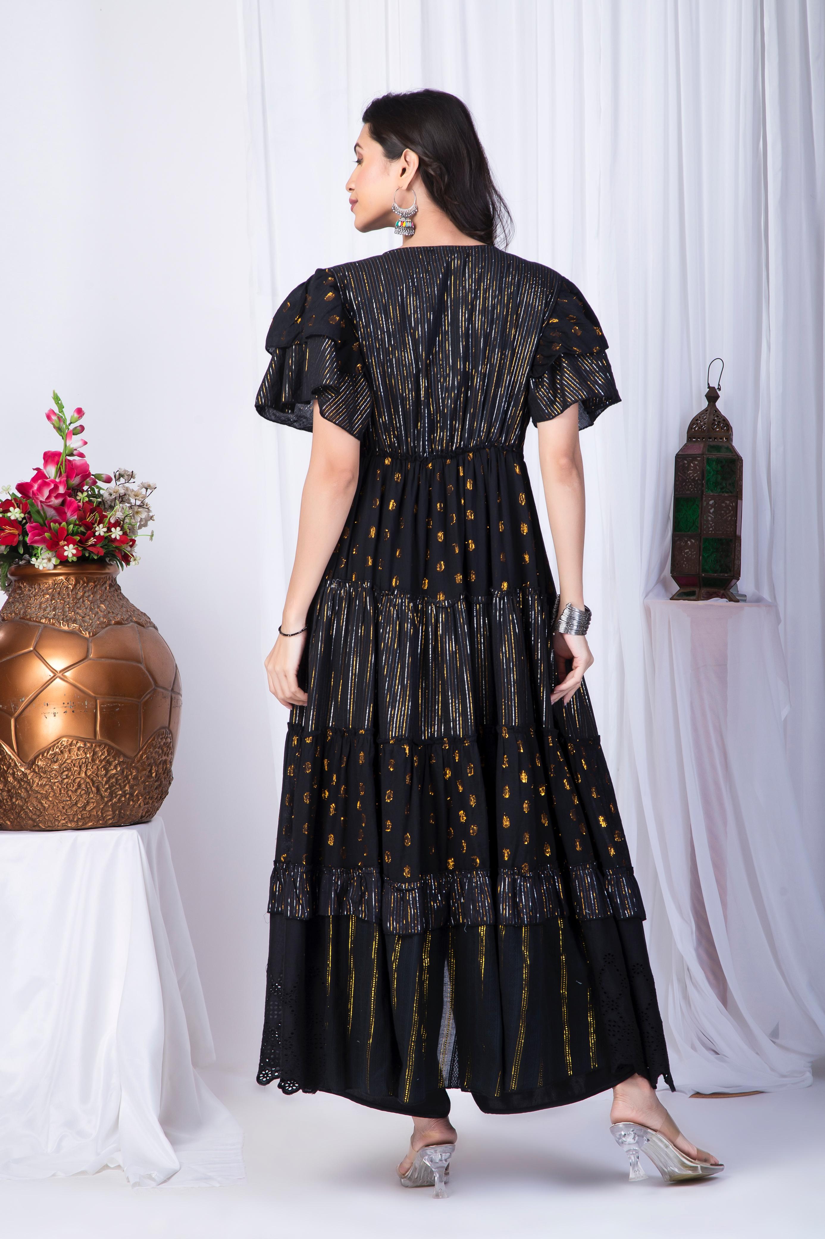 Black embroidered Cotton Jumpsuit with Jacket