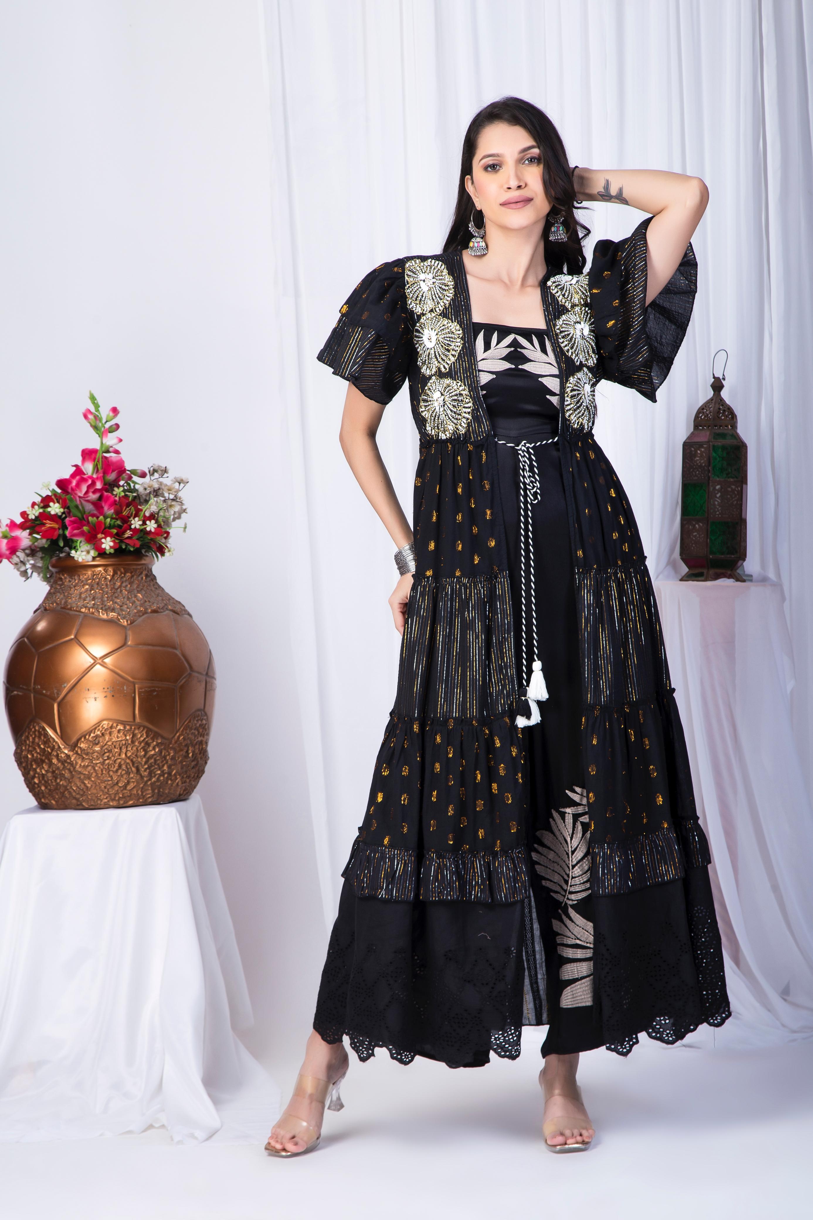 Black embroidered Cotton Jumpsuit with Jacket