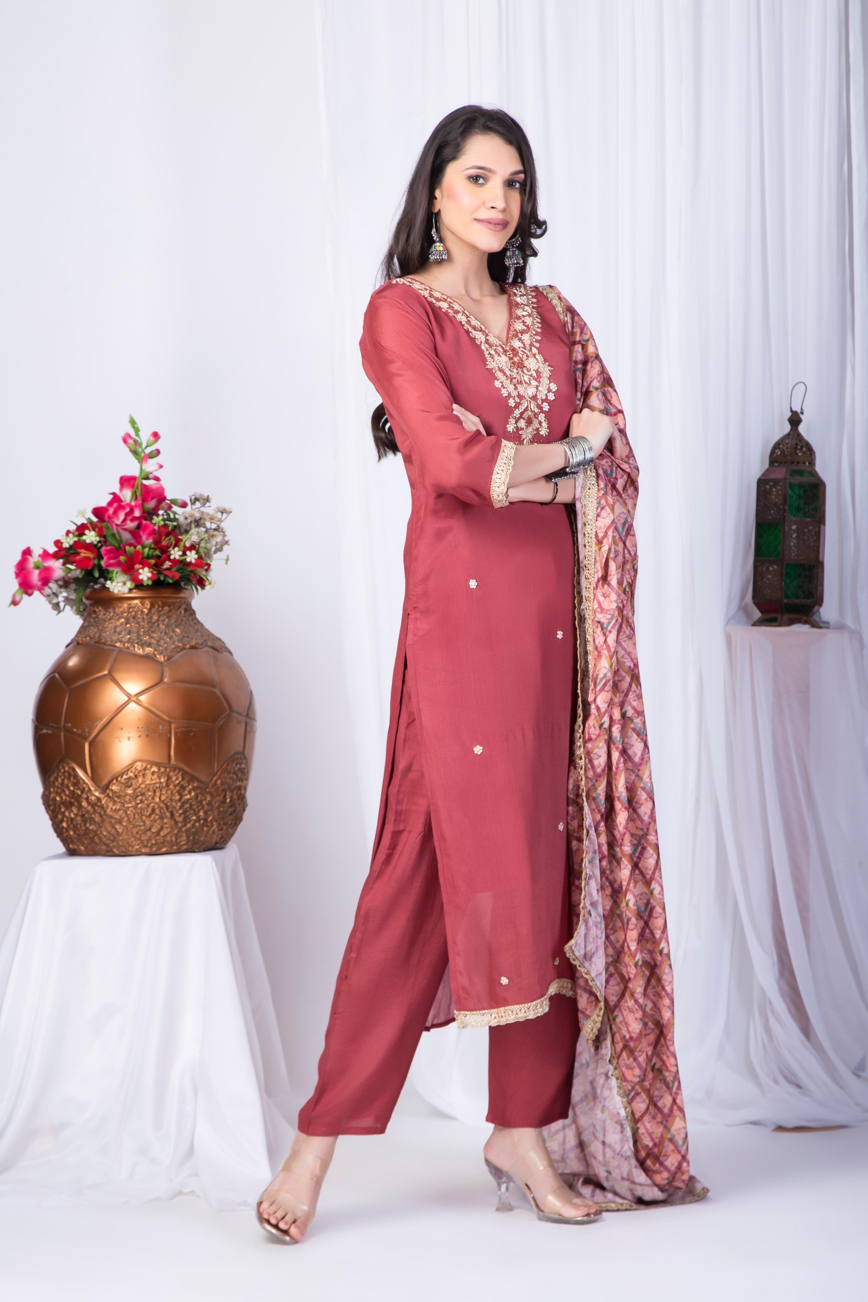 Warm Rustic shade Pure Chinnon suit set