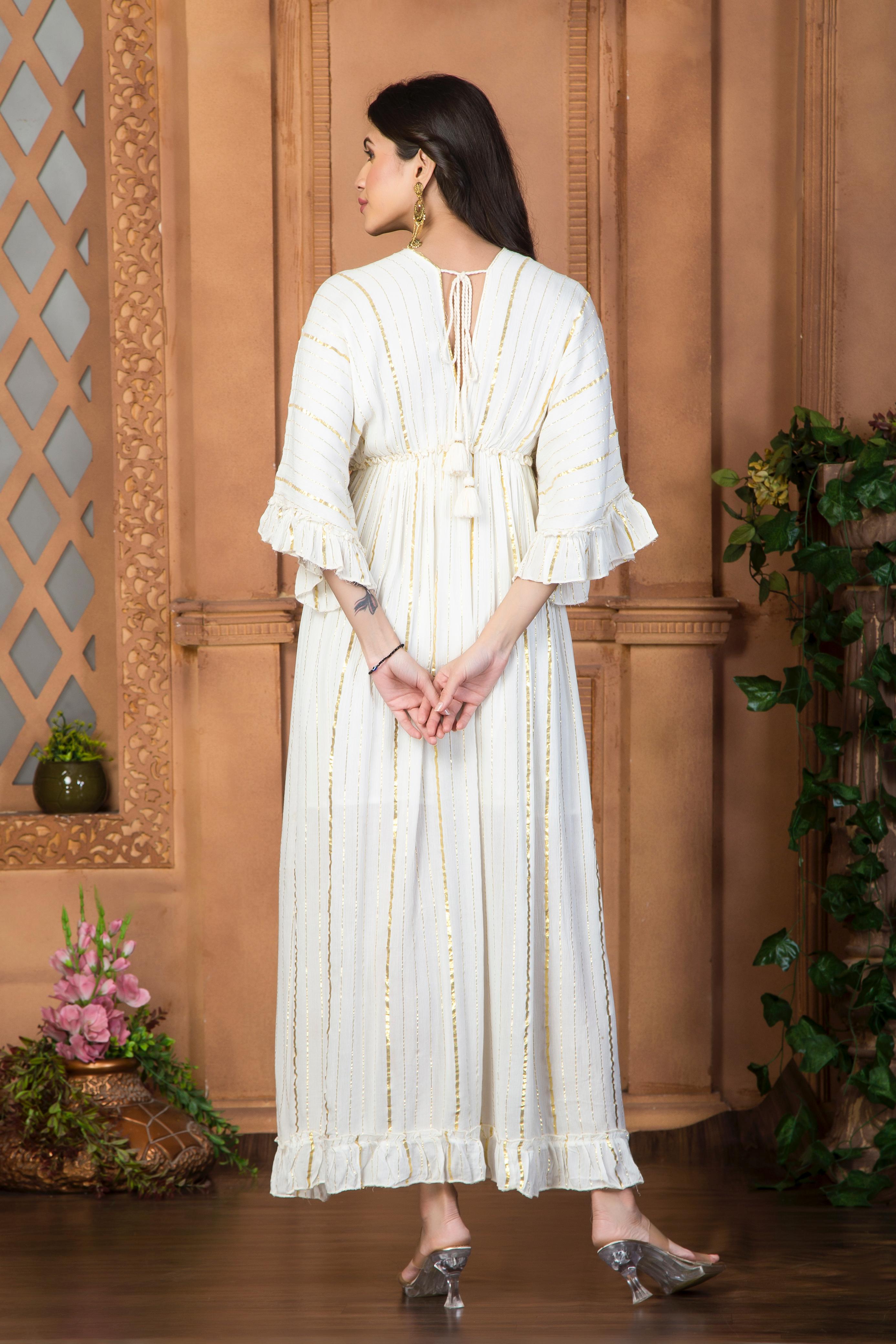 Off White dress with sequin work & Bell Sleeves