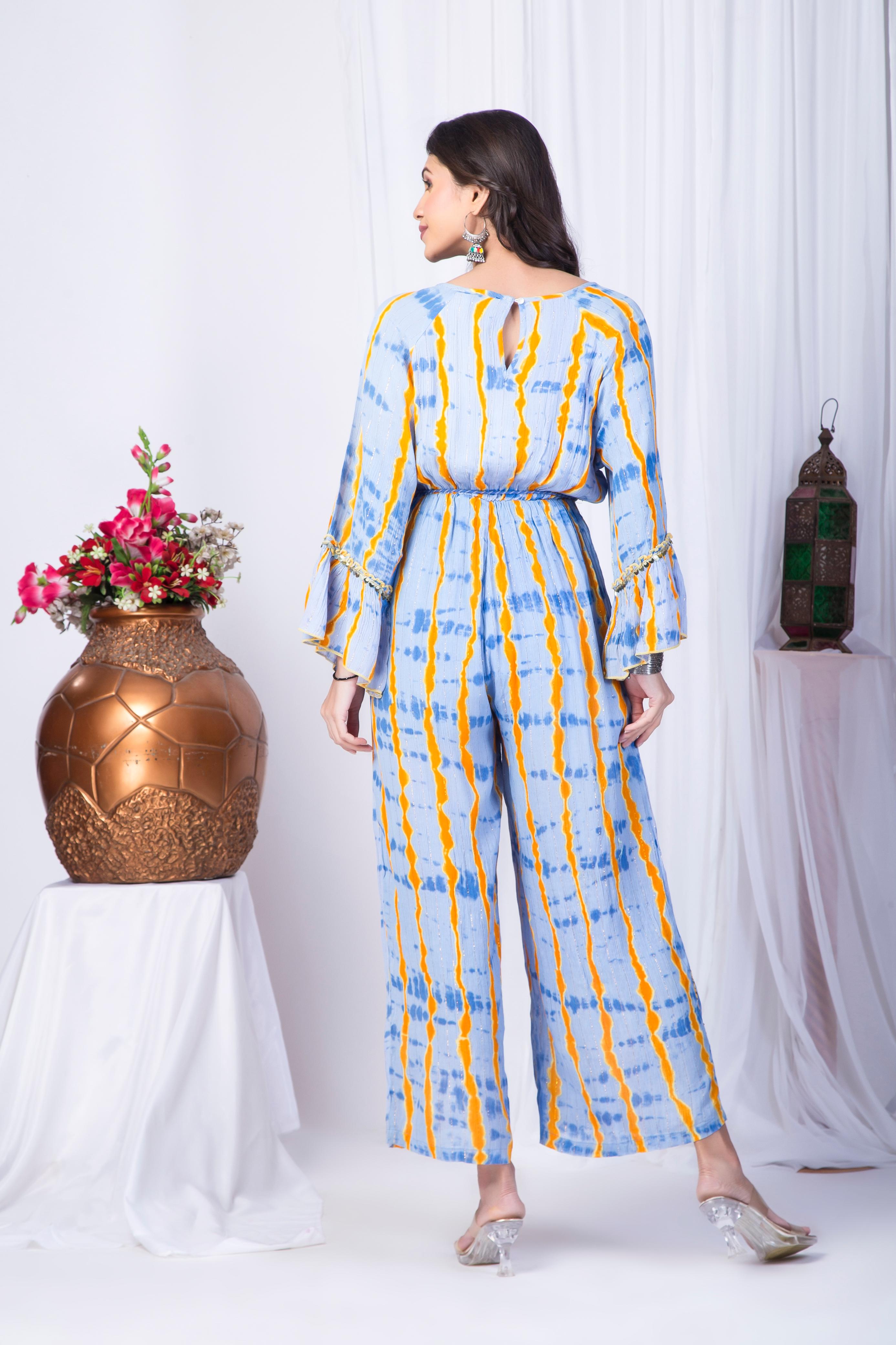 Blue-Yellow Shibori patterned Jumpsuit
