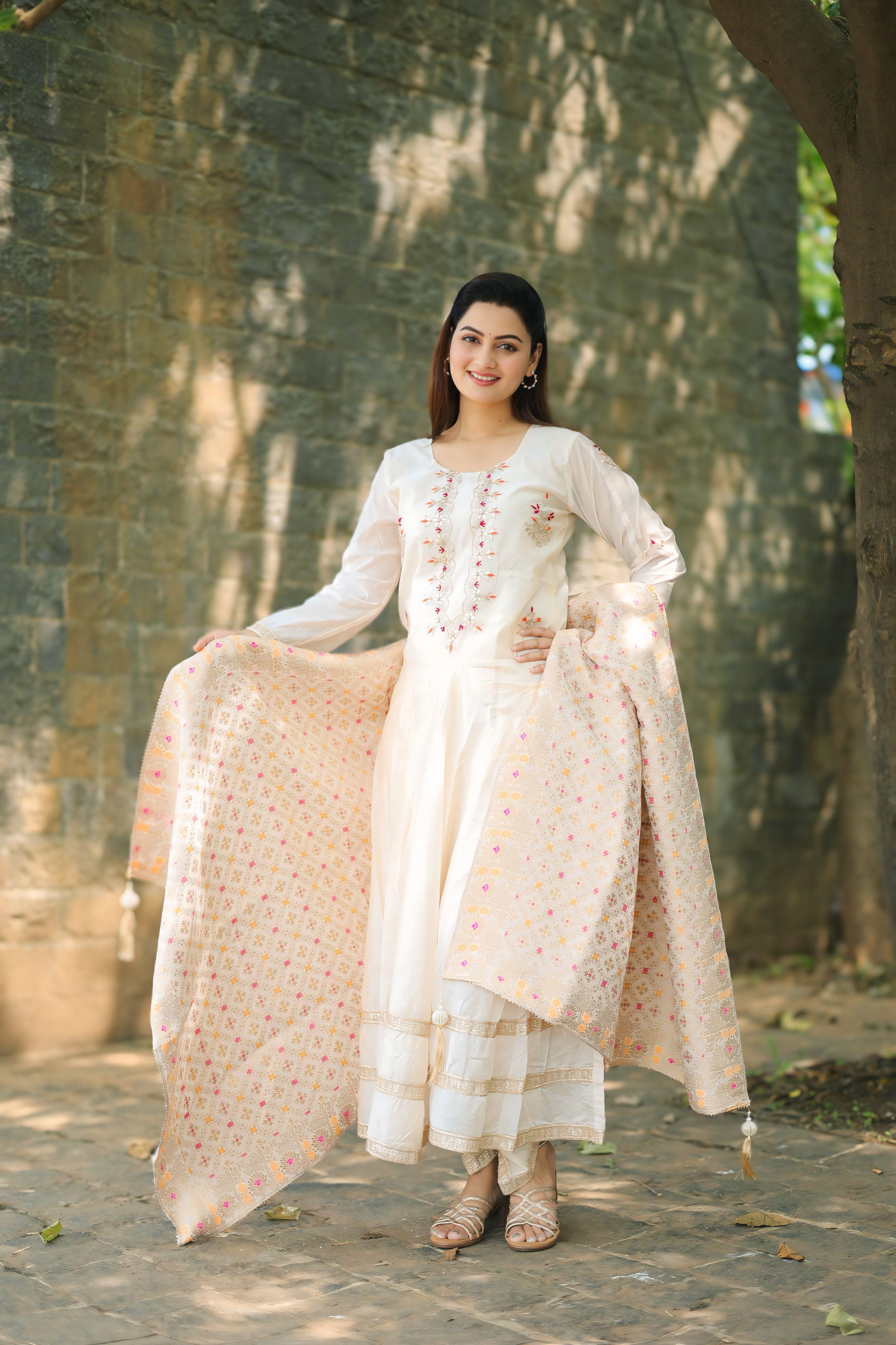 Off-White Chanderi Anarkali suit set