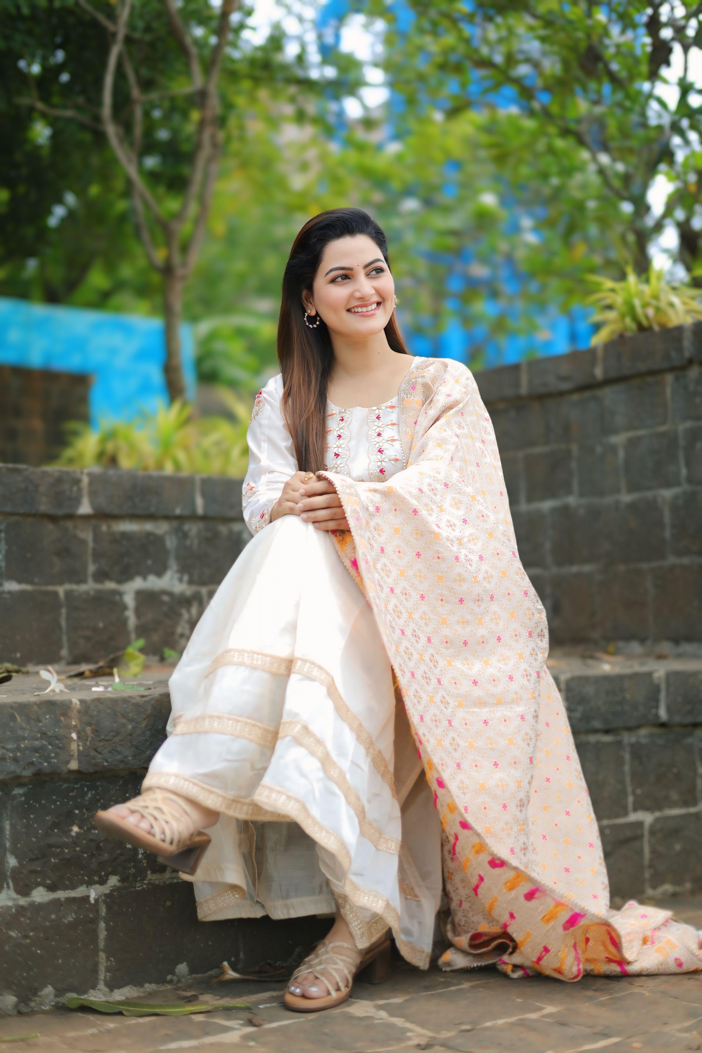 Off-White Chanderi Anarkali suit set
