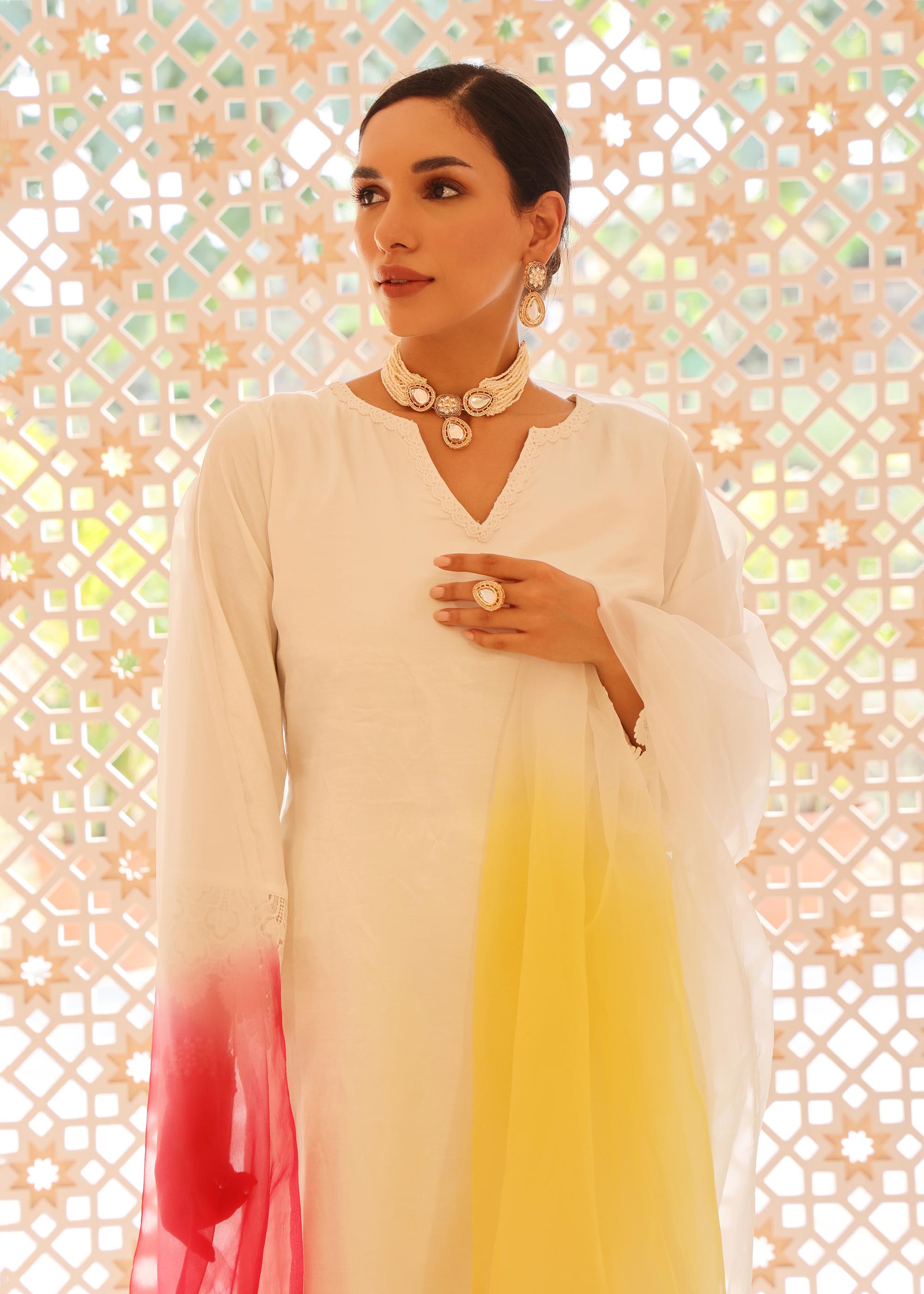 White Modal Satin 3 piece Suit set