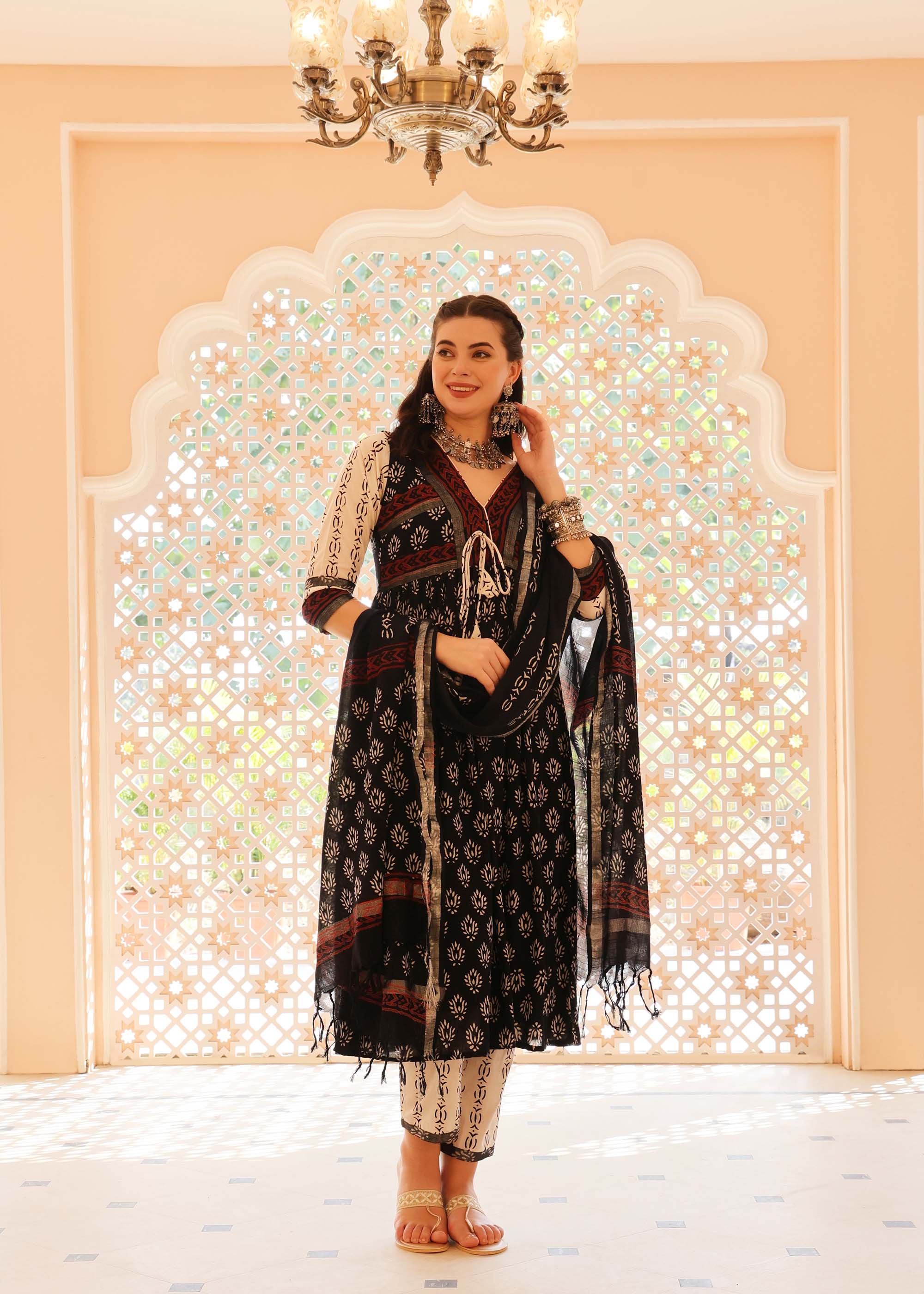 Black & Maroon Linen cotton 3 piece Suit set