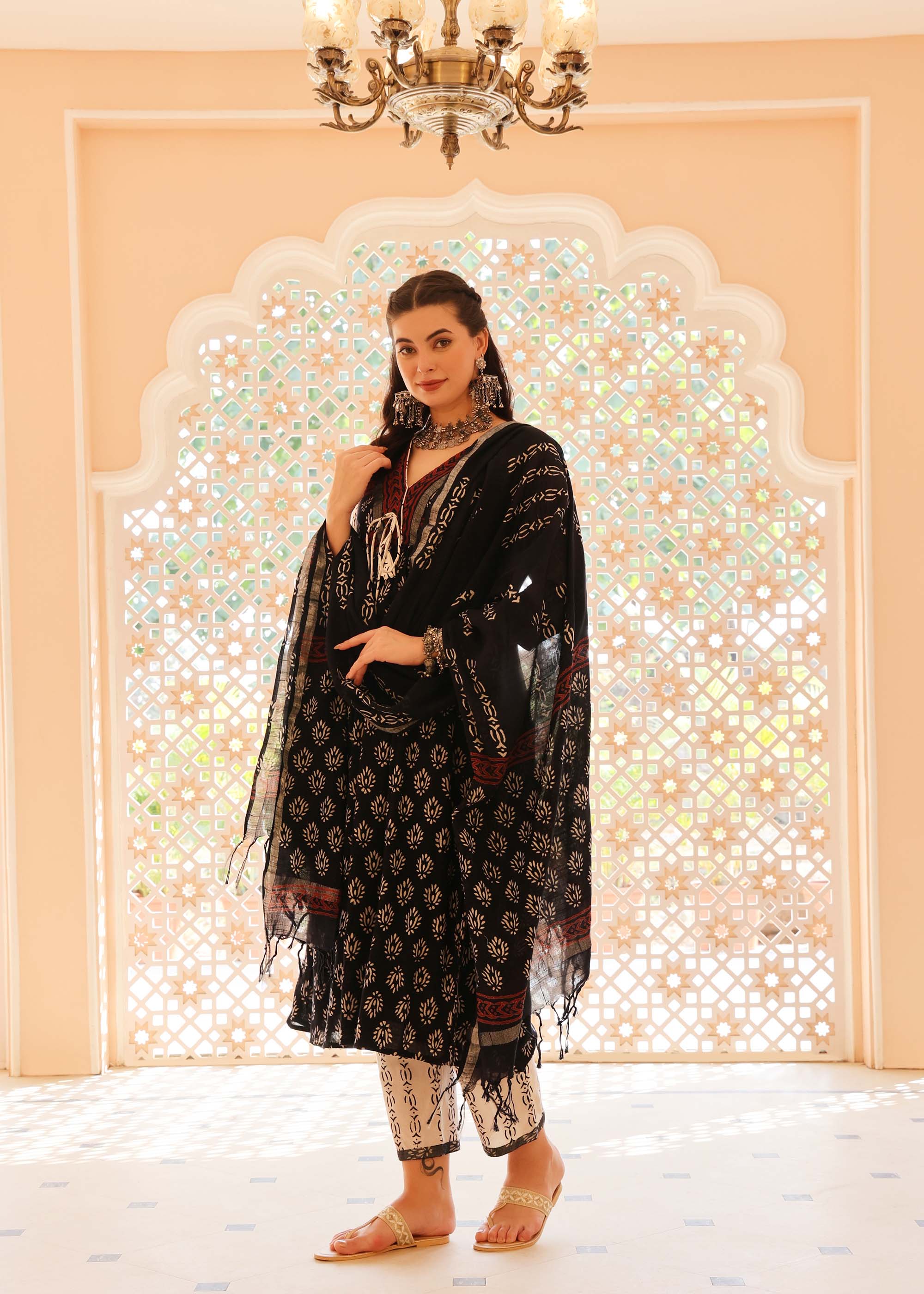 Black & Maroon Linen cotton 3 piece Suit set