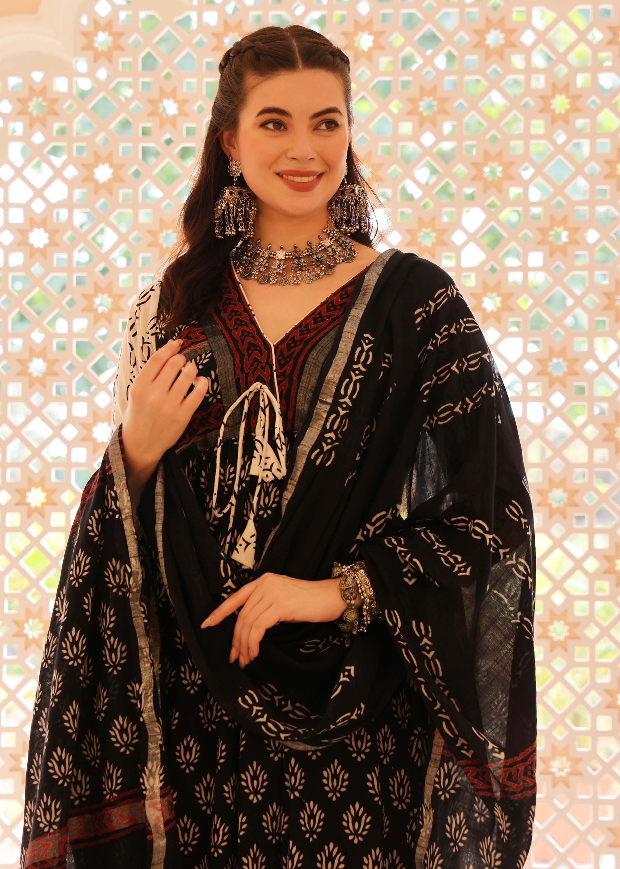 Black & Maroon Linen cotton 3 piece Suit set