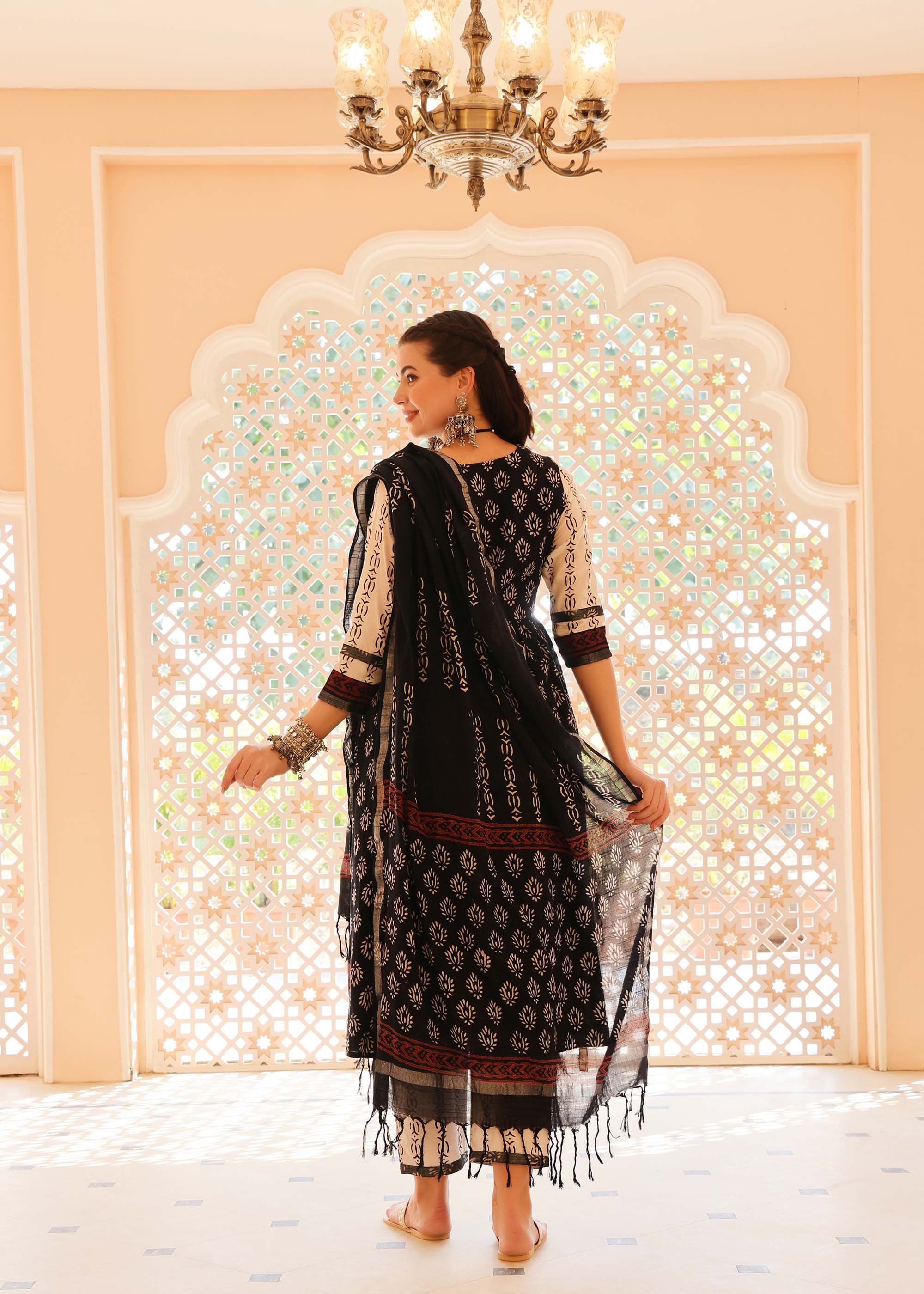 Black & Maroon Linen cotton 3 piece Suit set