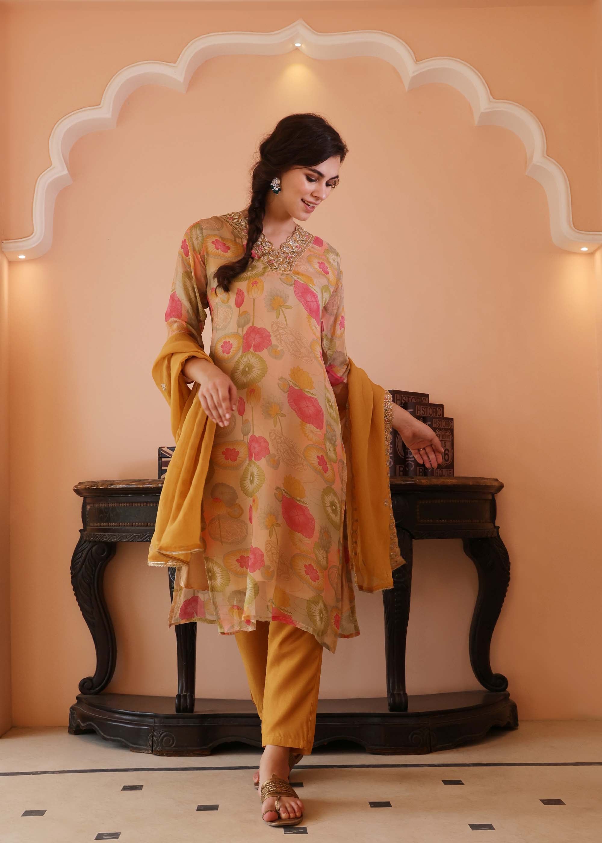 Mustard Organza 3 Piece suit set