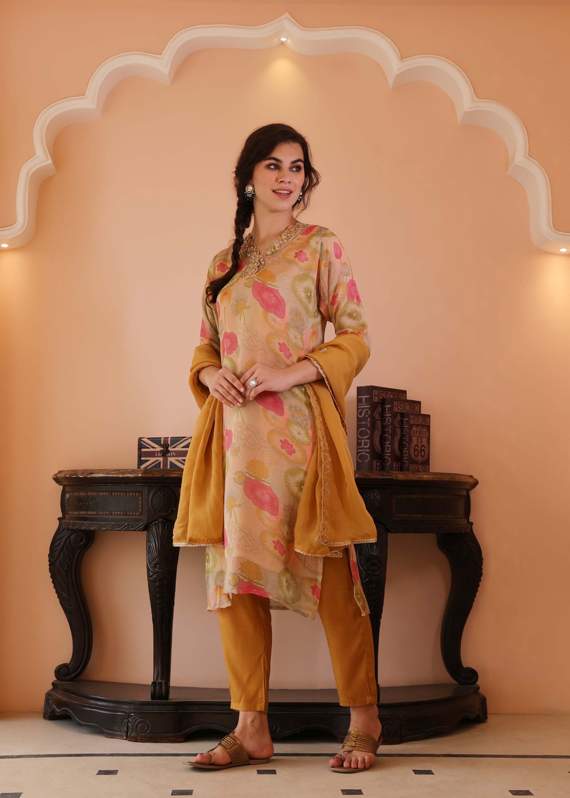 Mustard Organza 3 Piece suit set