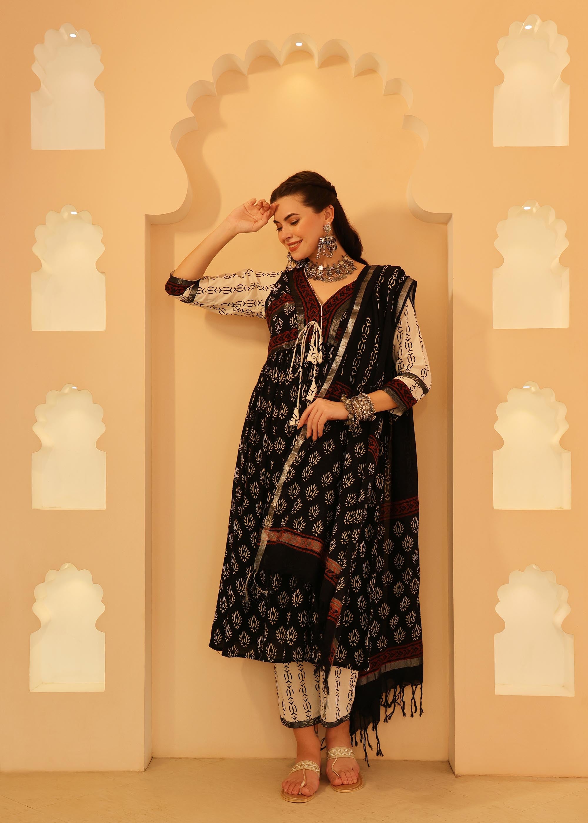 Black & Maroon Linen cotton 3 piece Suit set