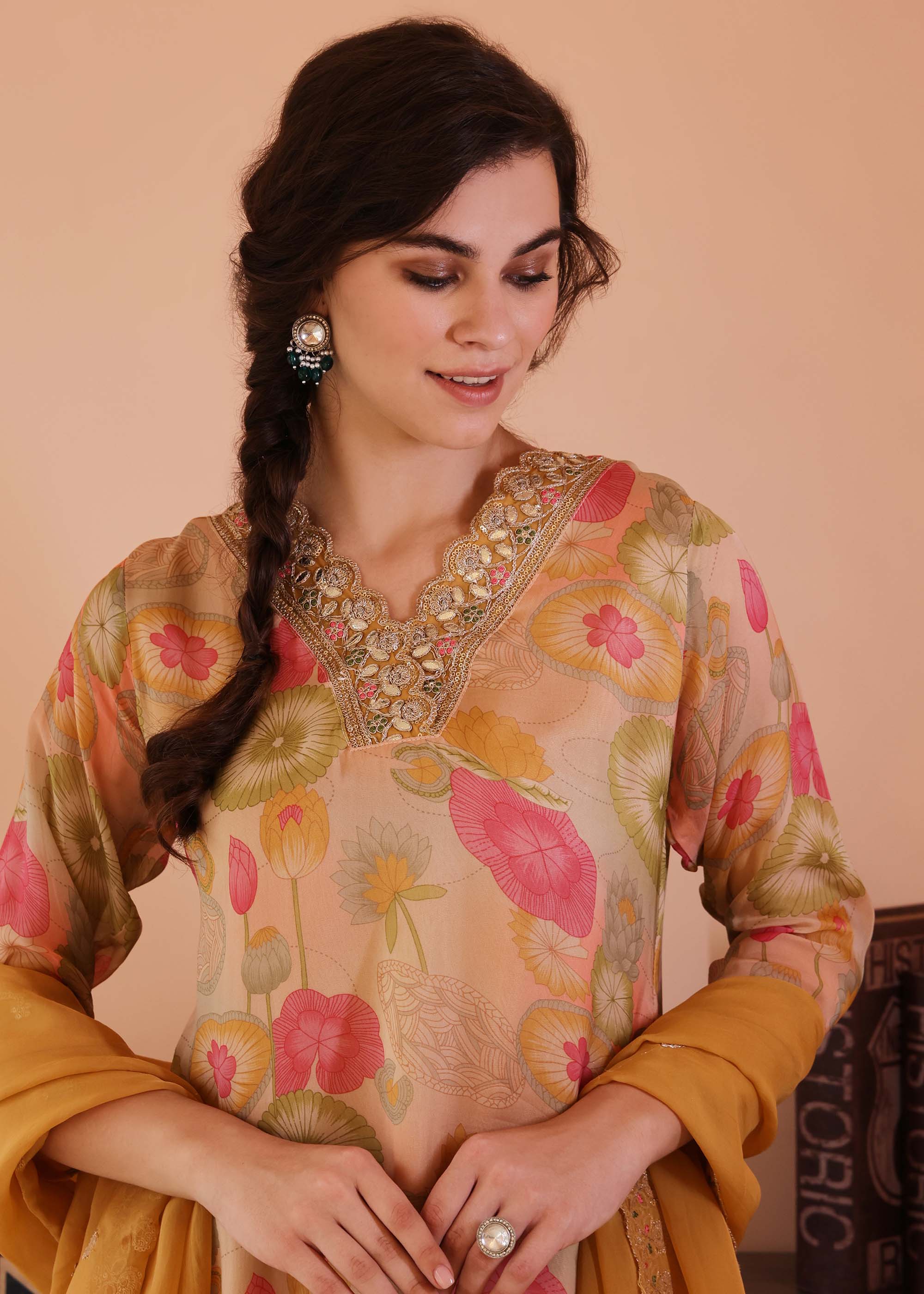 Mustard Organza 3 Piece suit set