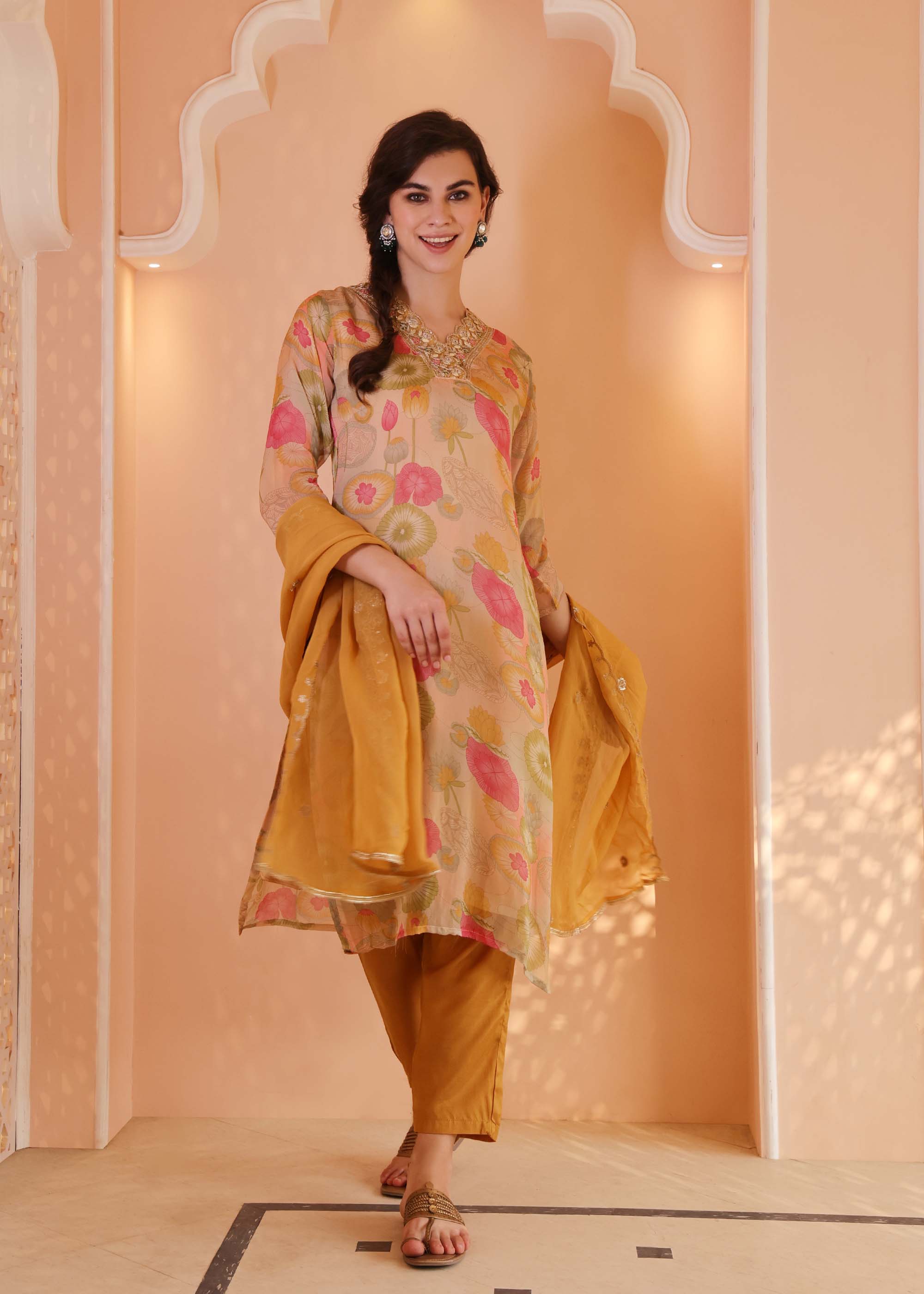 Mustard Organza 3 Piece suit set