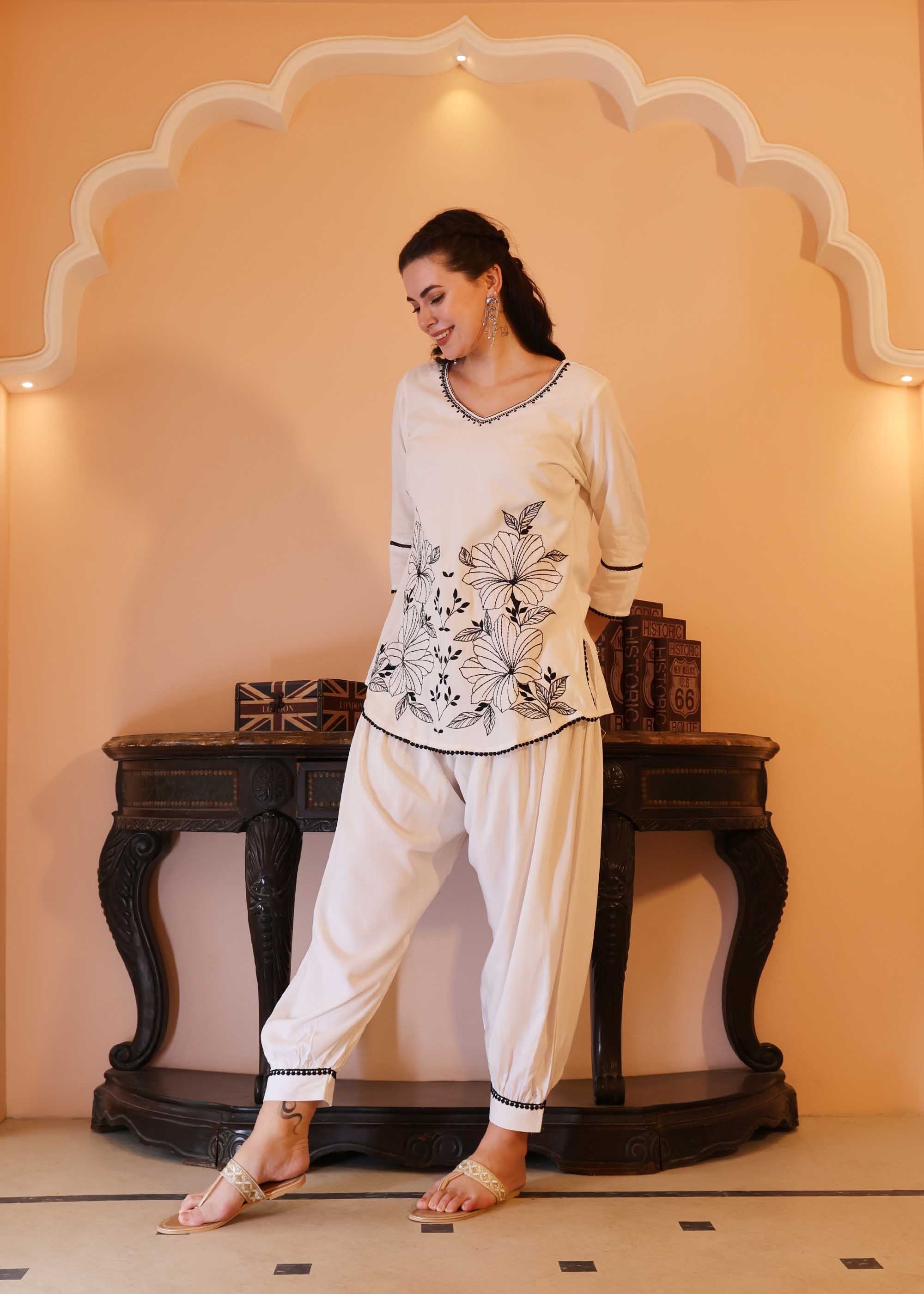 White embroidered Cotton Co-ord Set