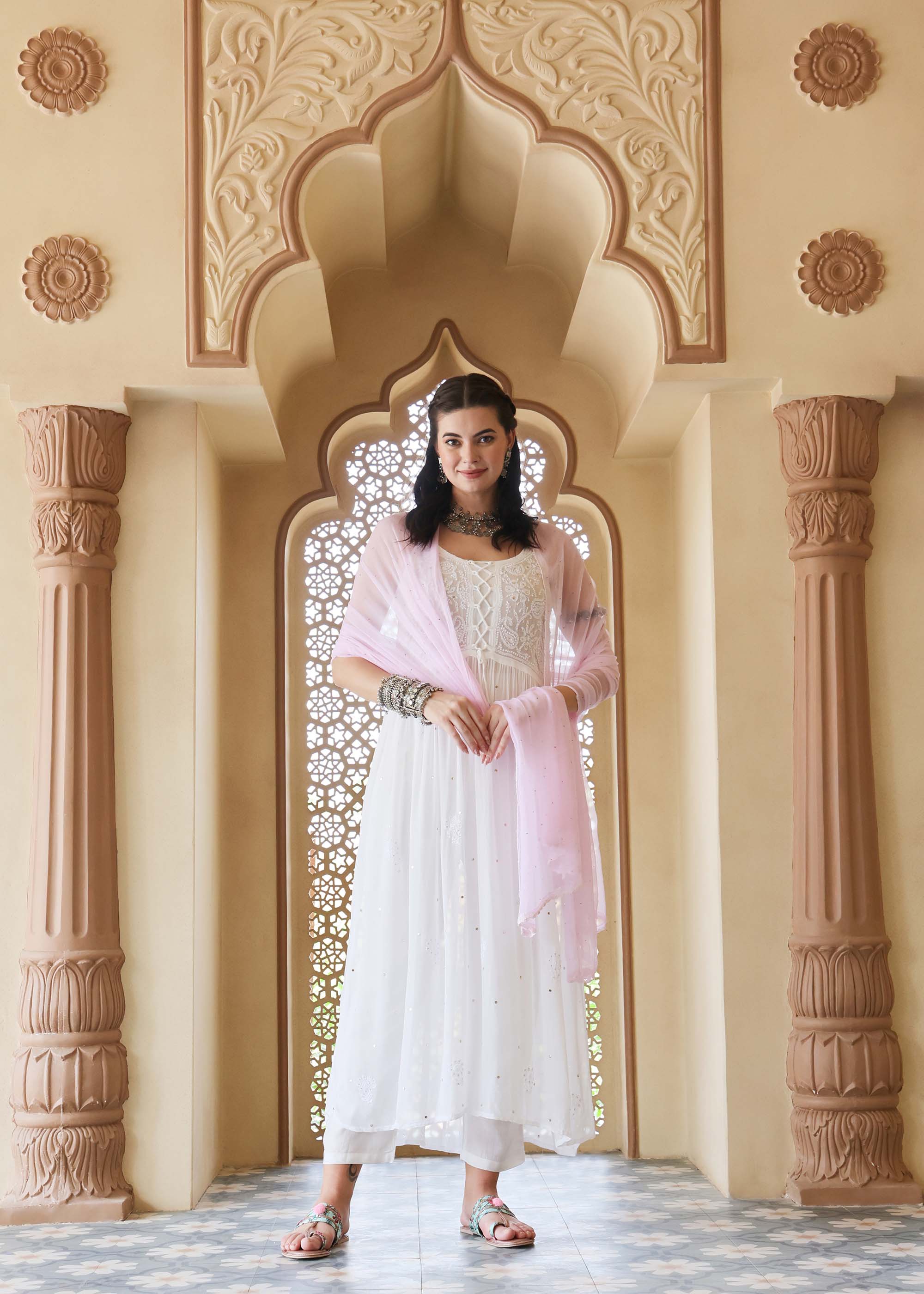 White Chikankari Viscose suit set