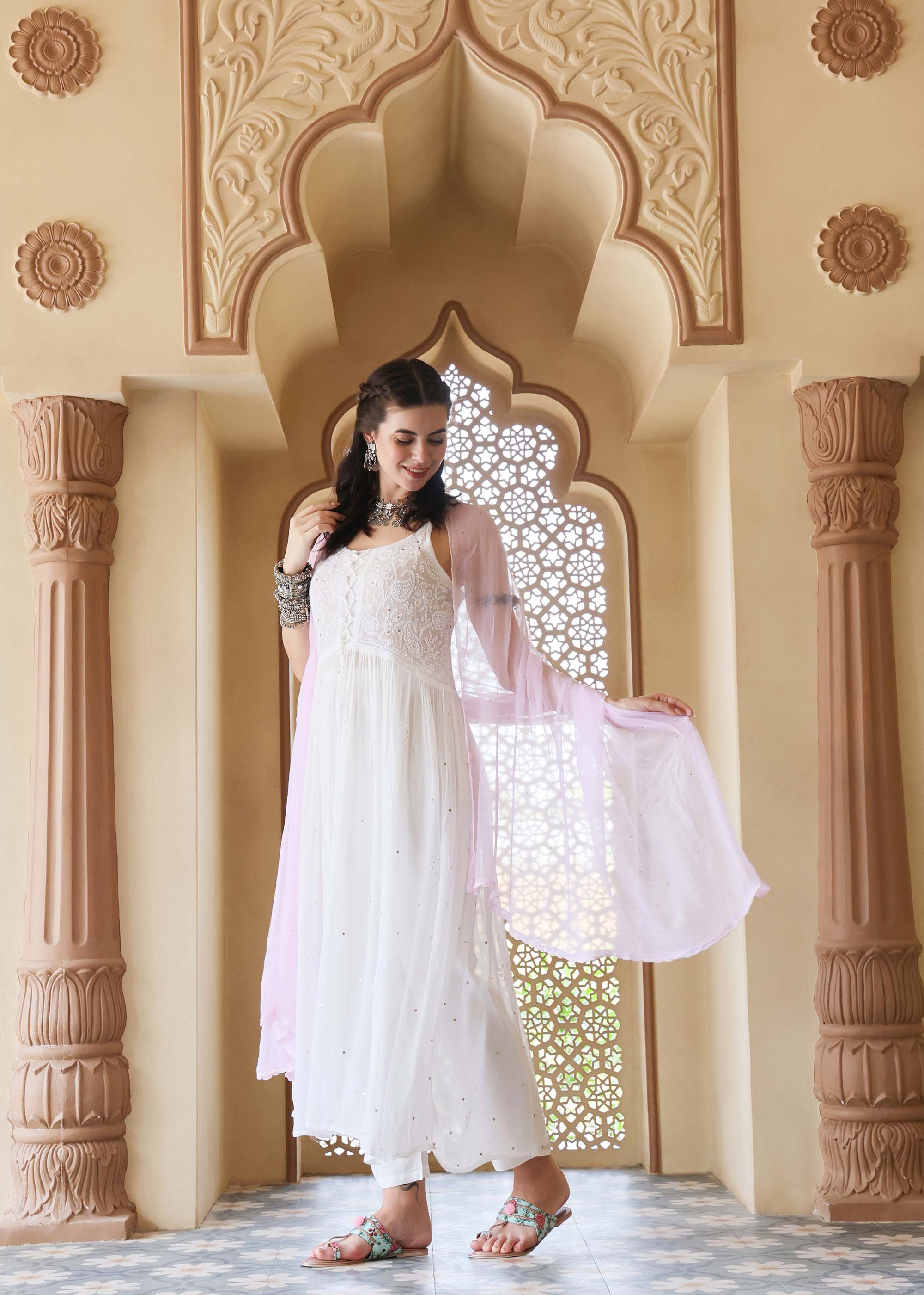 White Chikankari Viscose suit set