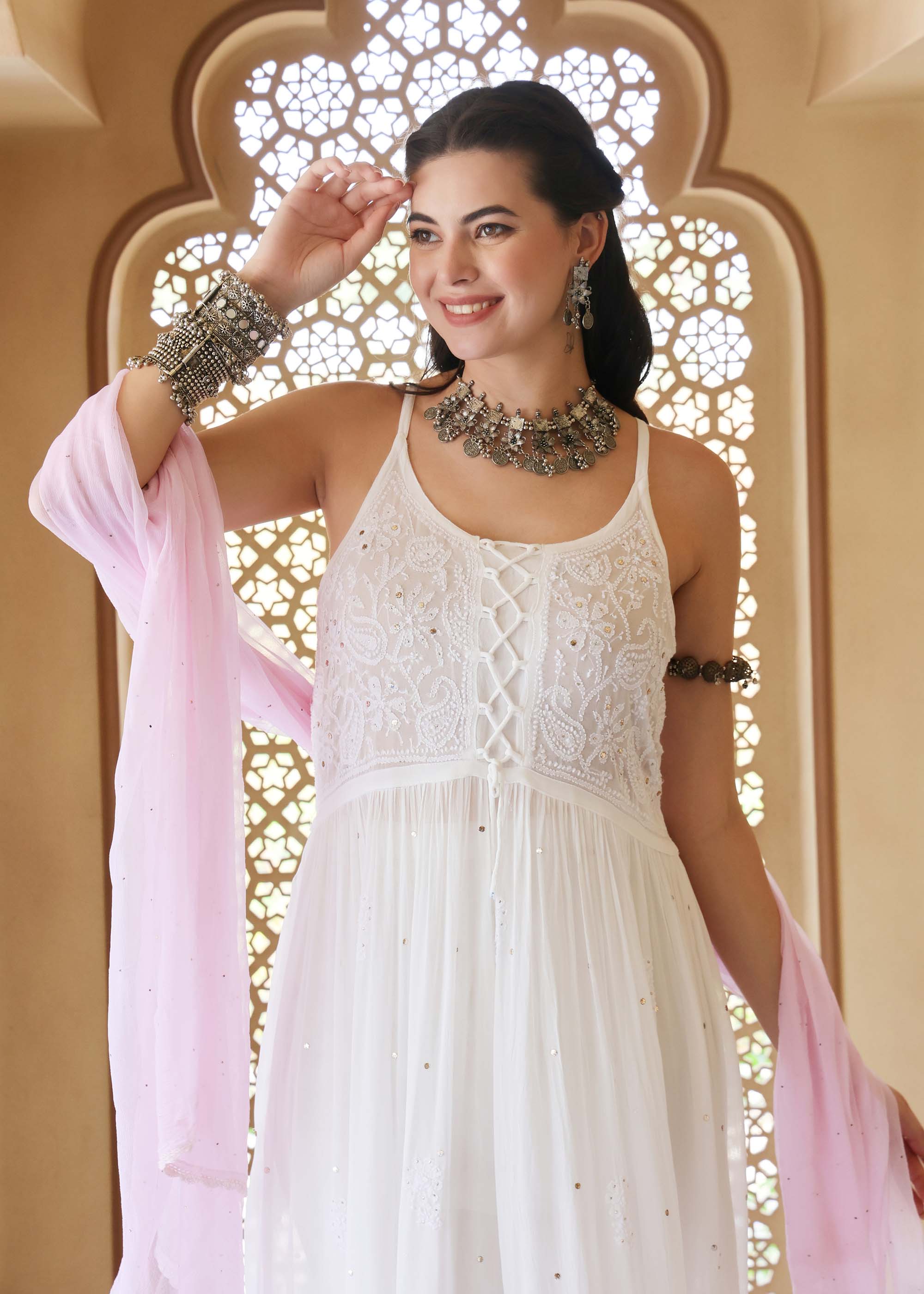 White Chikankari Viscose suit set