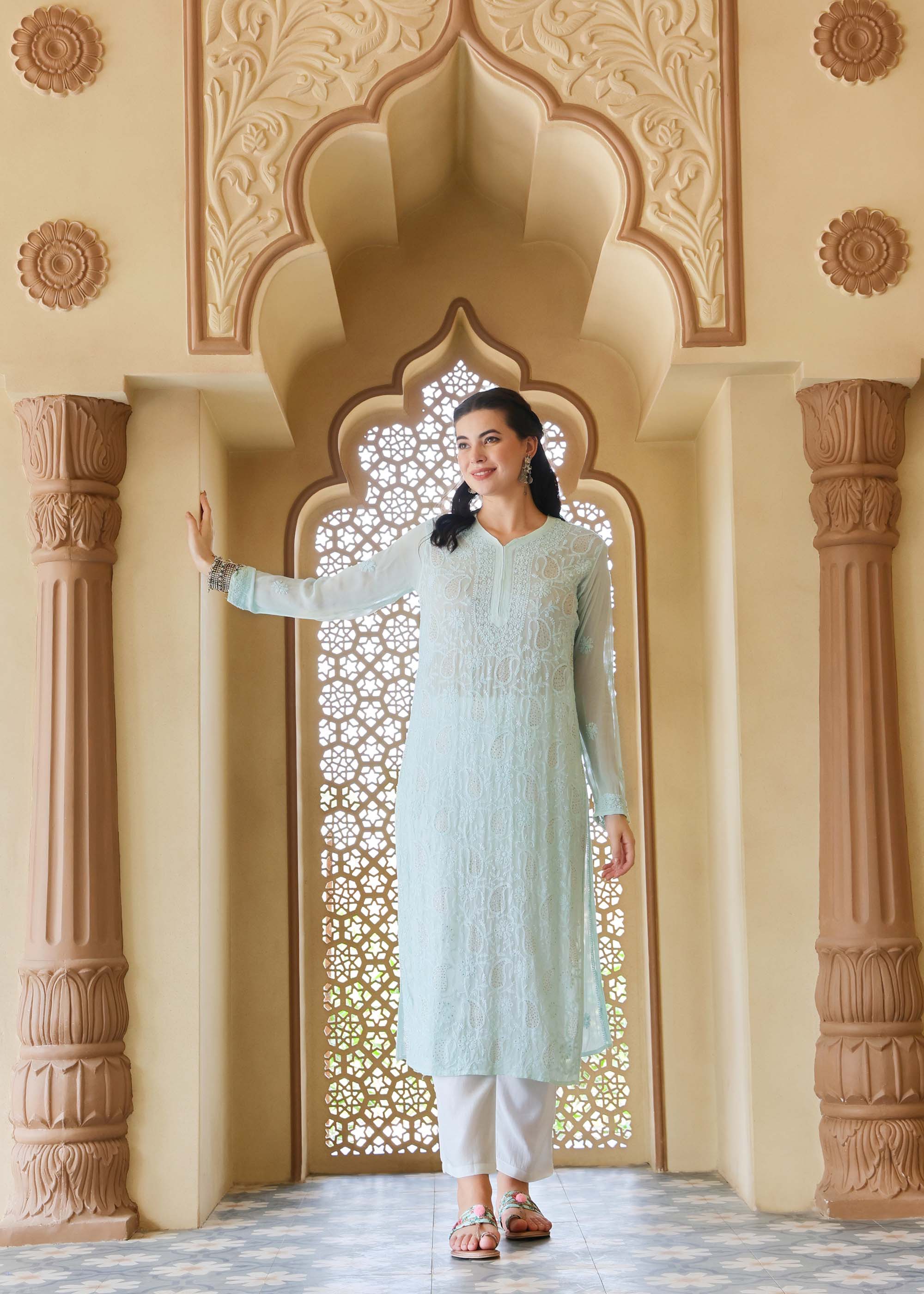 Mint Green Chikankari Viscose Kurta Set