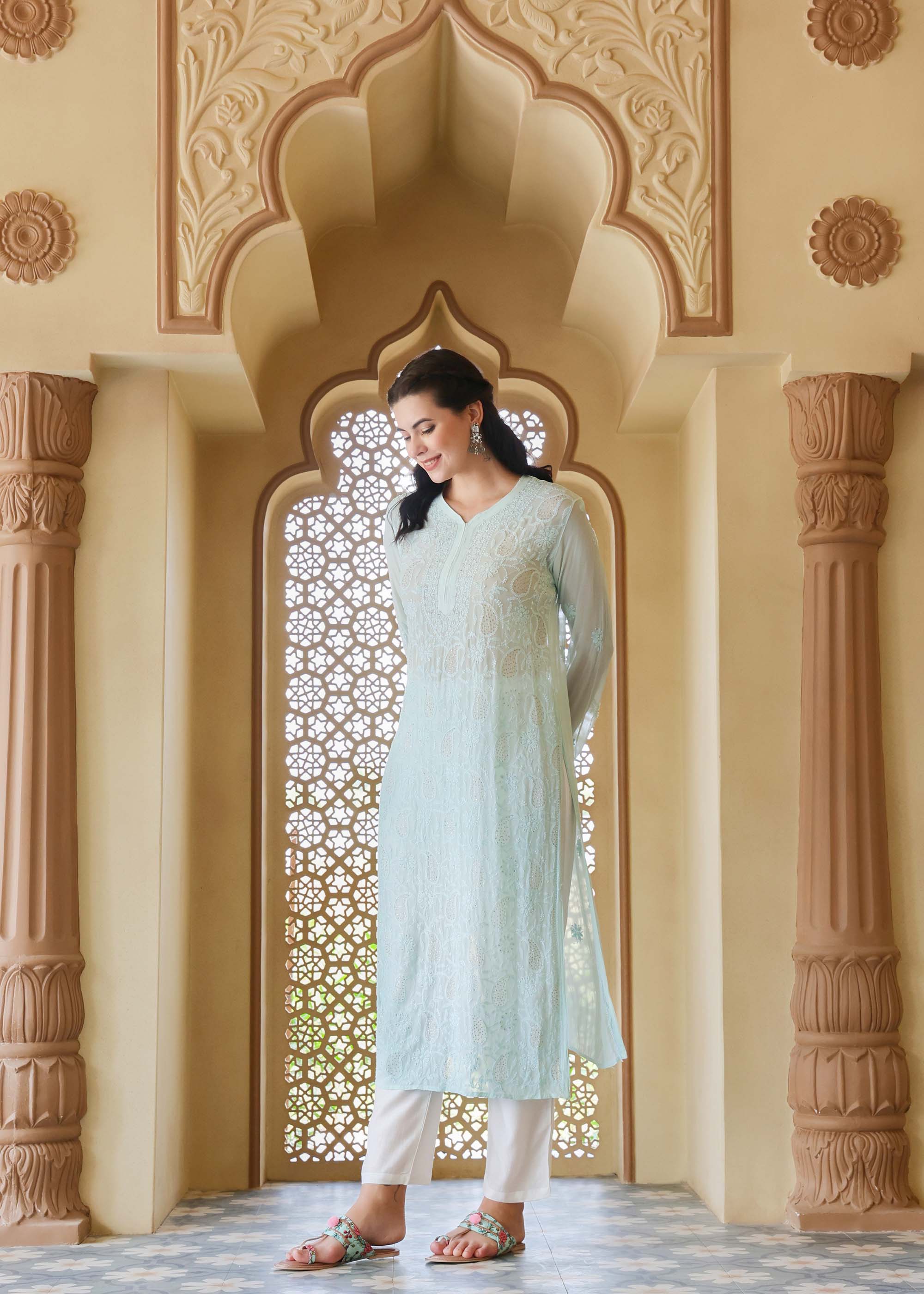 Mint Green Chikankari Viscose Kurta Set
