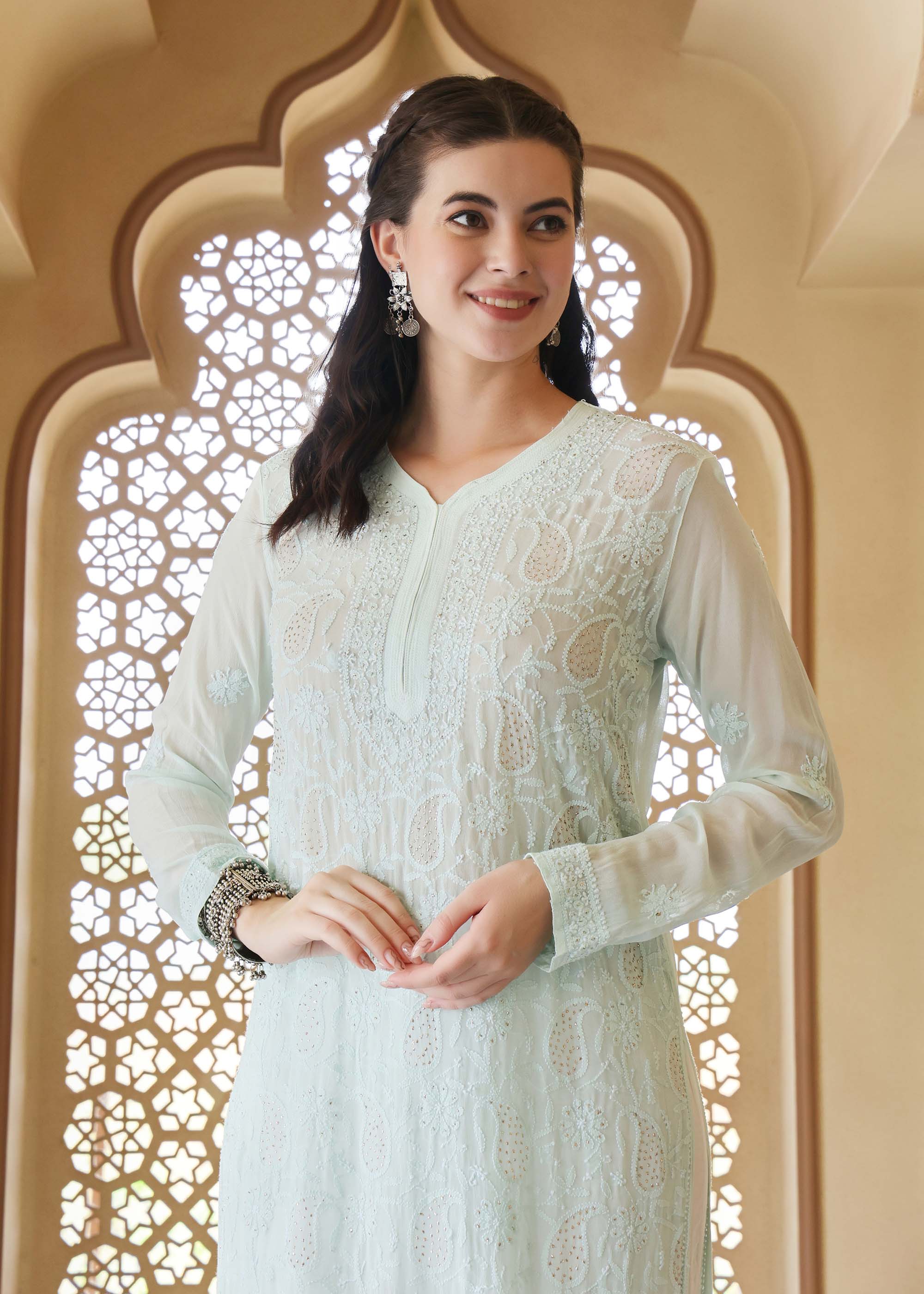 Mint Green Chikankari Viscose Kurta Set