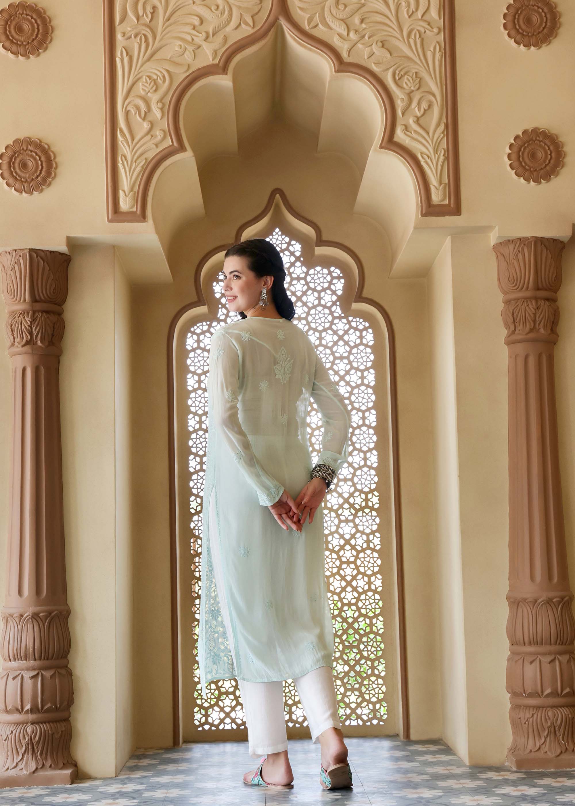 Mint Green Chikankari Viscose Kurta Set